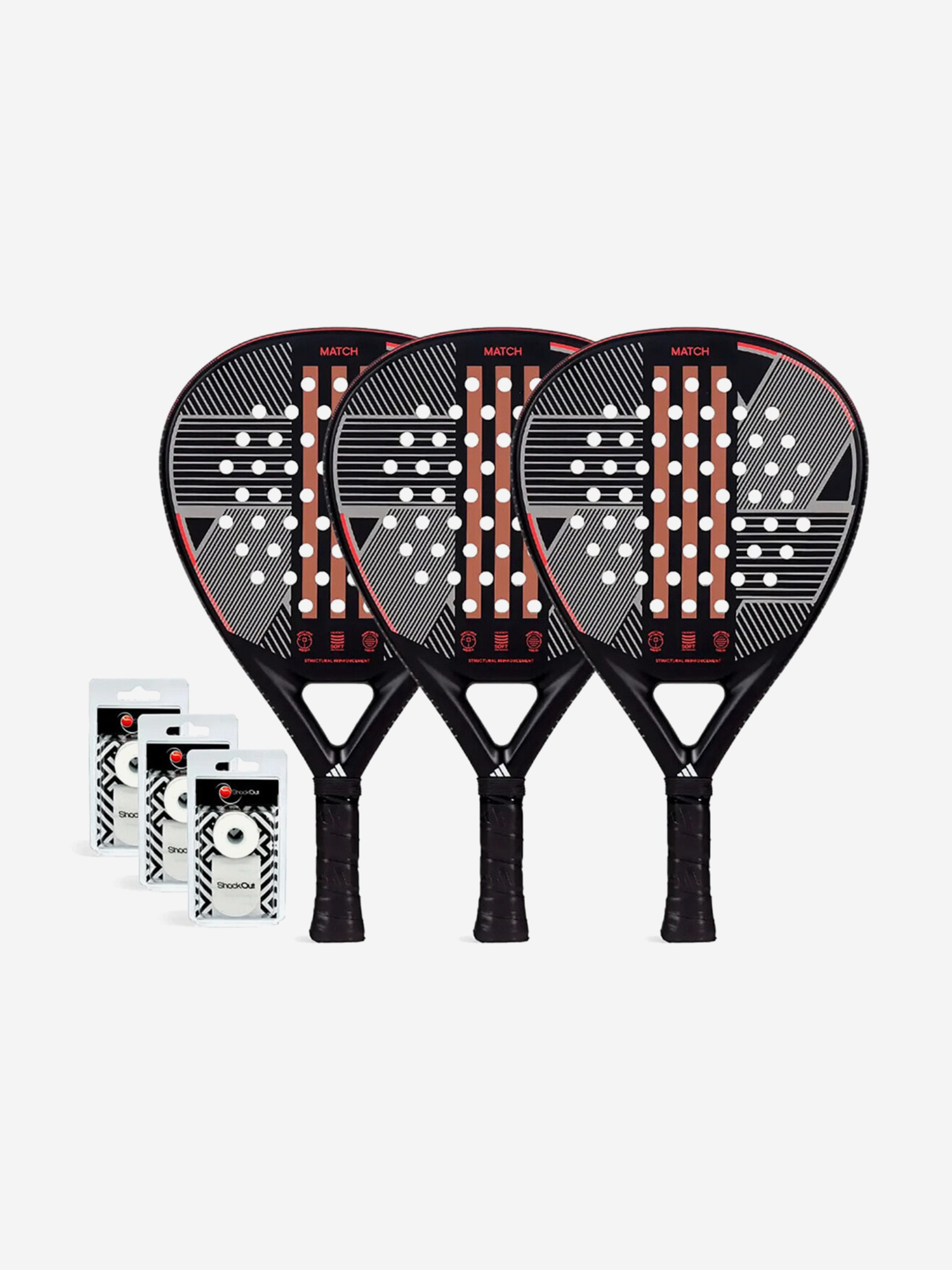 Изображение товара Набор из 3 ракеток для падела Adidas Match 3.3 Black Red для начинающих
