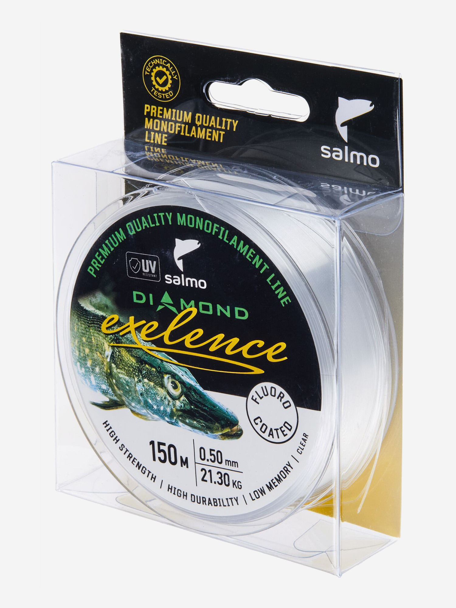 Изображение товара Леска флюорокарбон для летней рыбалки Salmo Diamond EXELENCE FLUORO COATED Clear монофильная длина 150 м, диаметр 0,50 мм, Белый