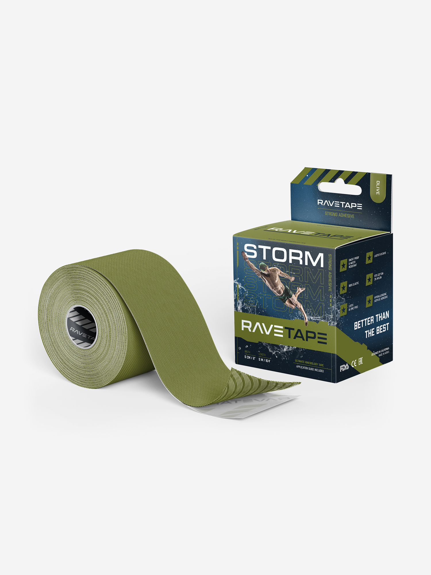 

Кинезиотейп RaveTape STORM 5×5, Зеленый
