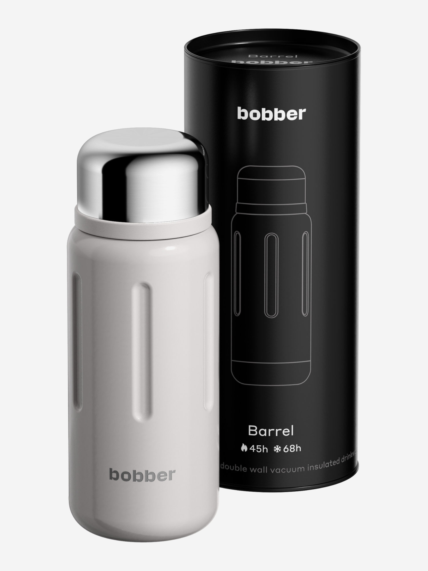 Изображение товара Термос вакуумный BOBBER Barrel 1,36 л с широким горлом и ситечком, тепло до 45 часов, серый, Серый