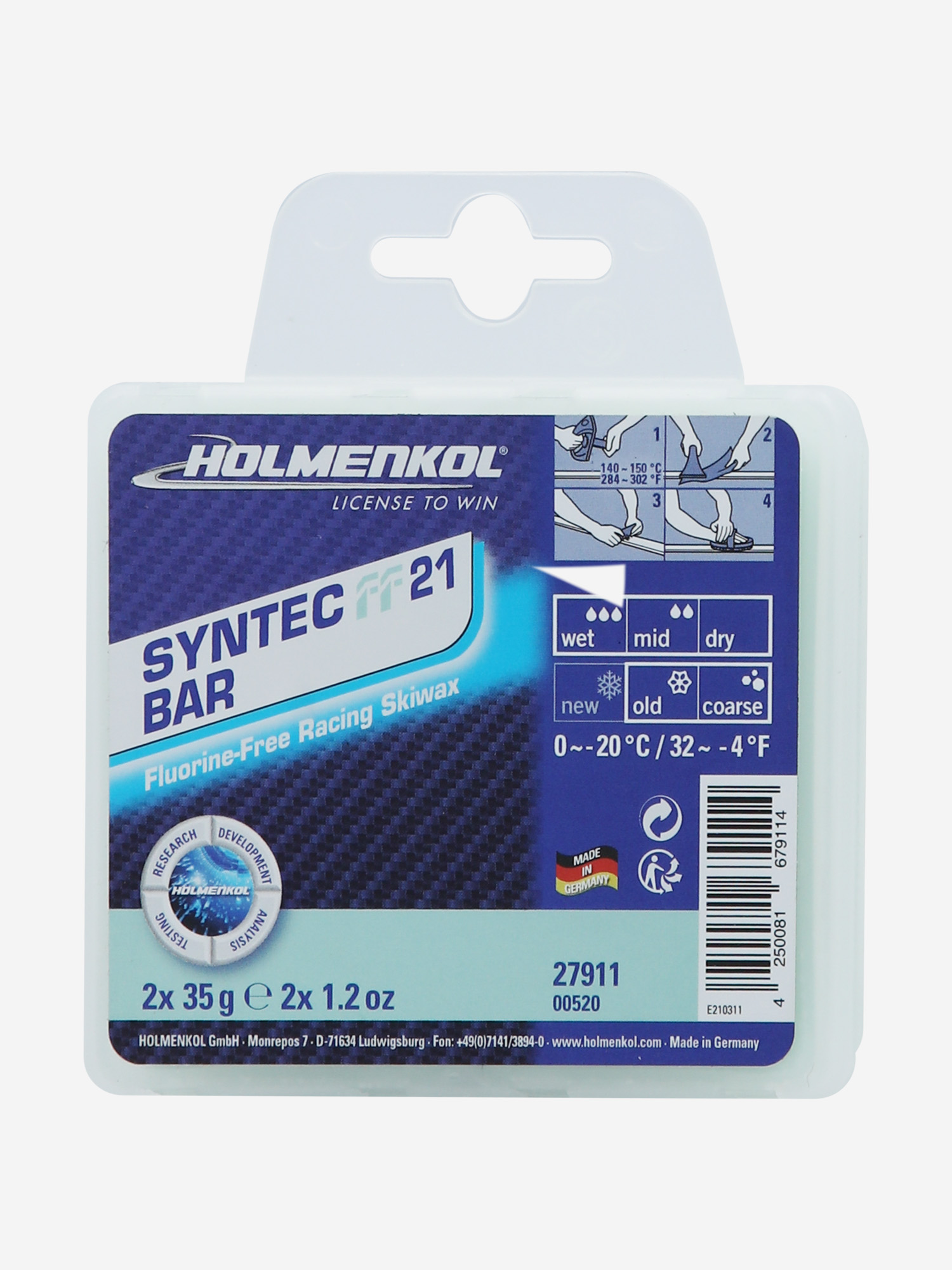 

Мазь скольжения Holmenkol Syntec FF 21, 70 г, Голубой