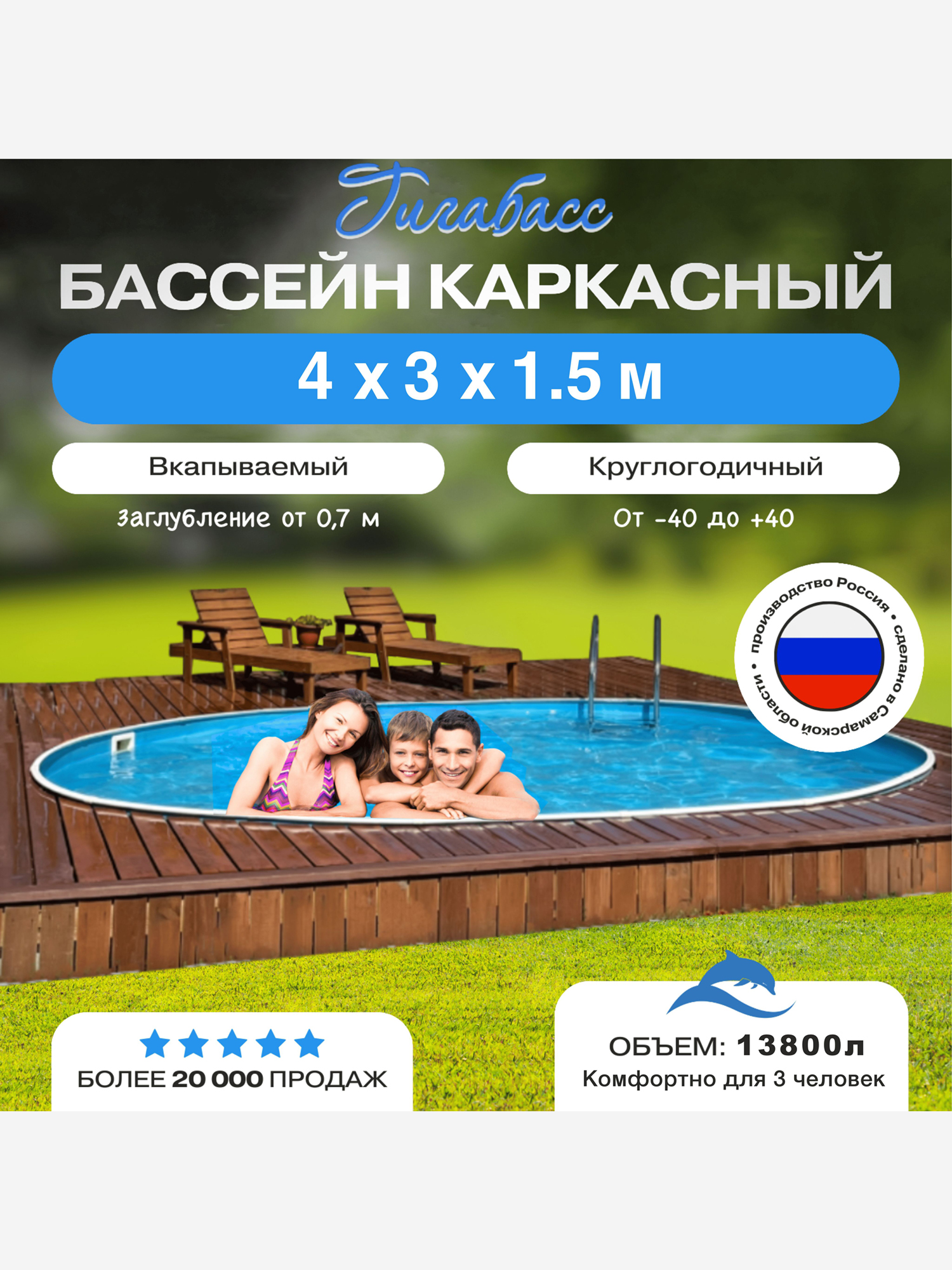 Изображение товара ГИГАБАСС овальный каркасный бассейн 4x3x1,5 м, морозоустойчивый