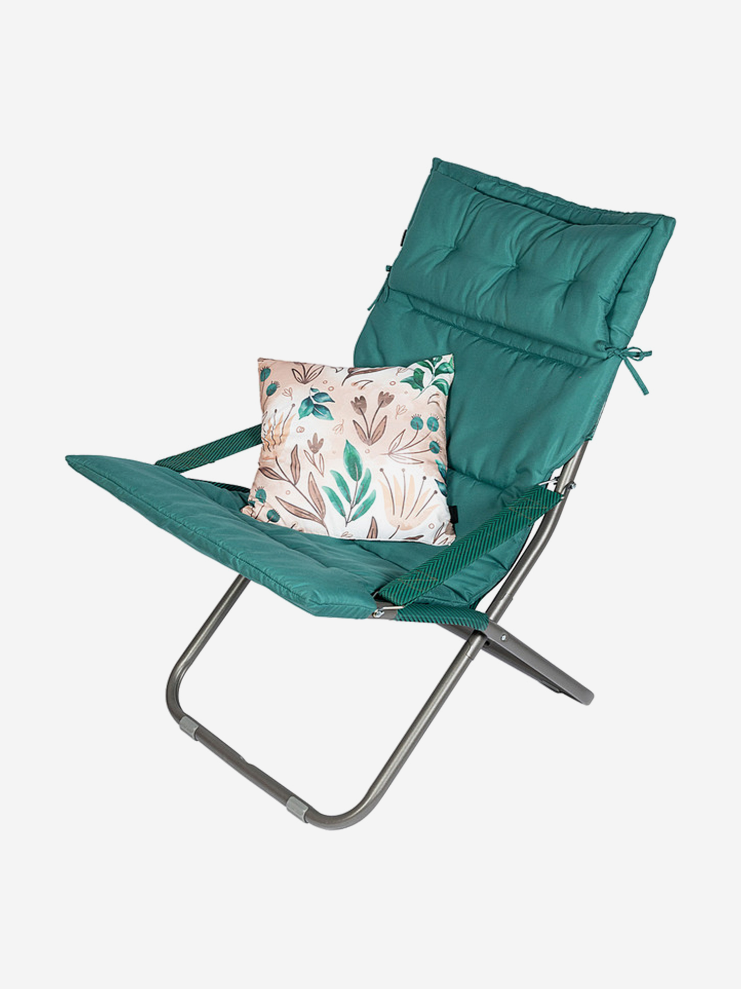 Кресло-шезлонг c мягким матрасом, подголовником и подушкой, Зеленый