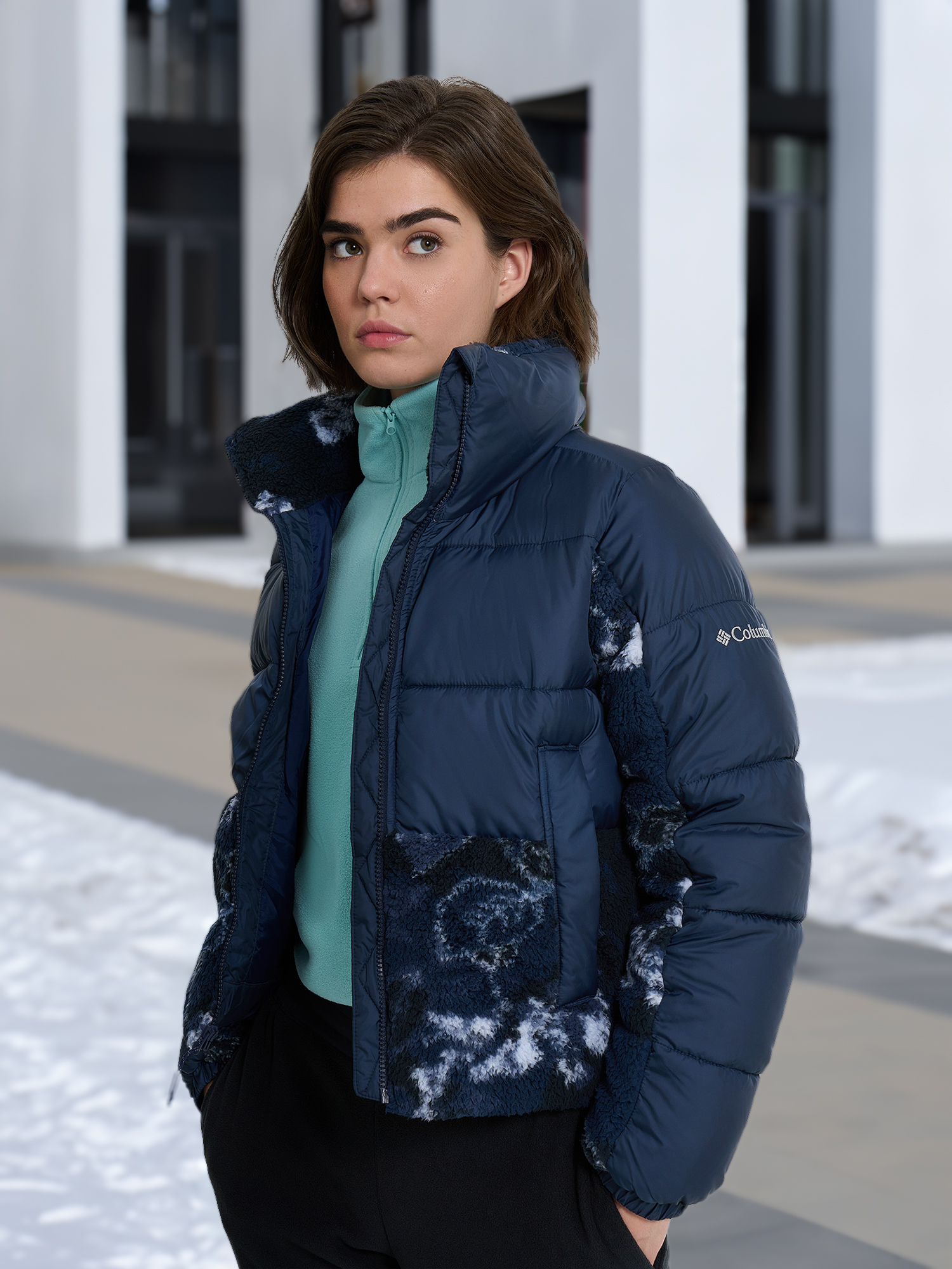 Пуховик женский Columbia Leadbetter Point II Print Sherpa Hybrid, Синий