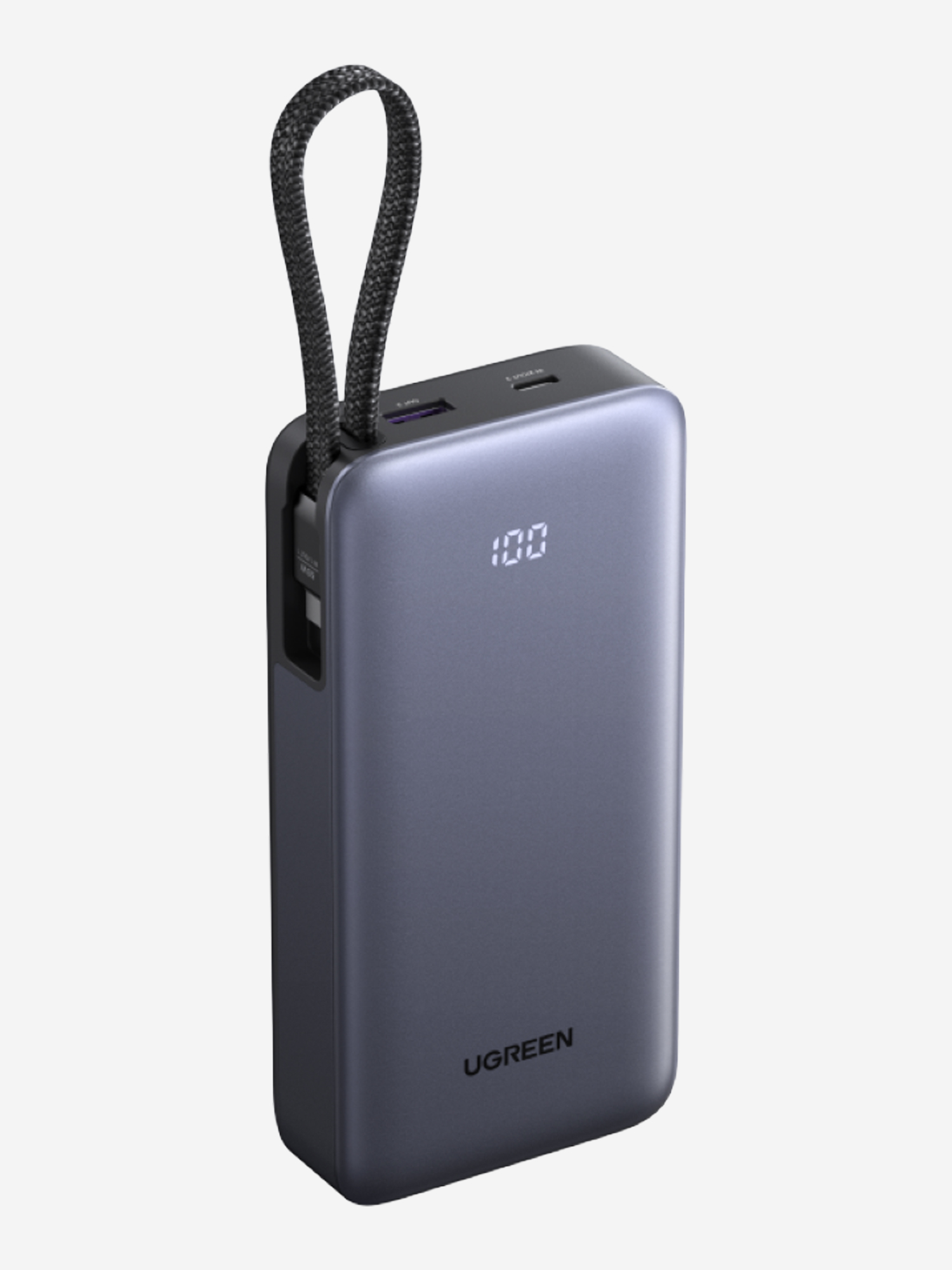 Изображение товара Внешний аккумулятор UGREEN PB537 (95178B) 20000mAh 55W 1*USB-C&1*USB-A Power Bank со встроенным кабелем 55W