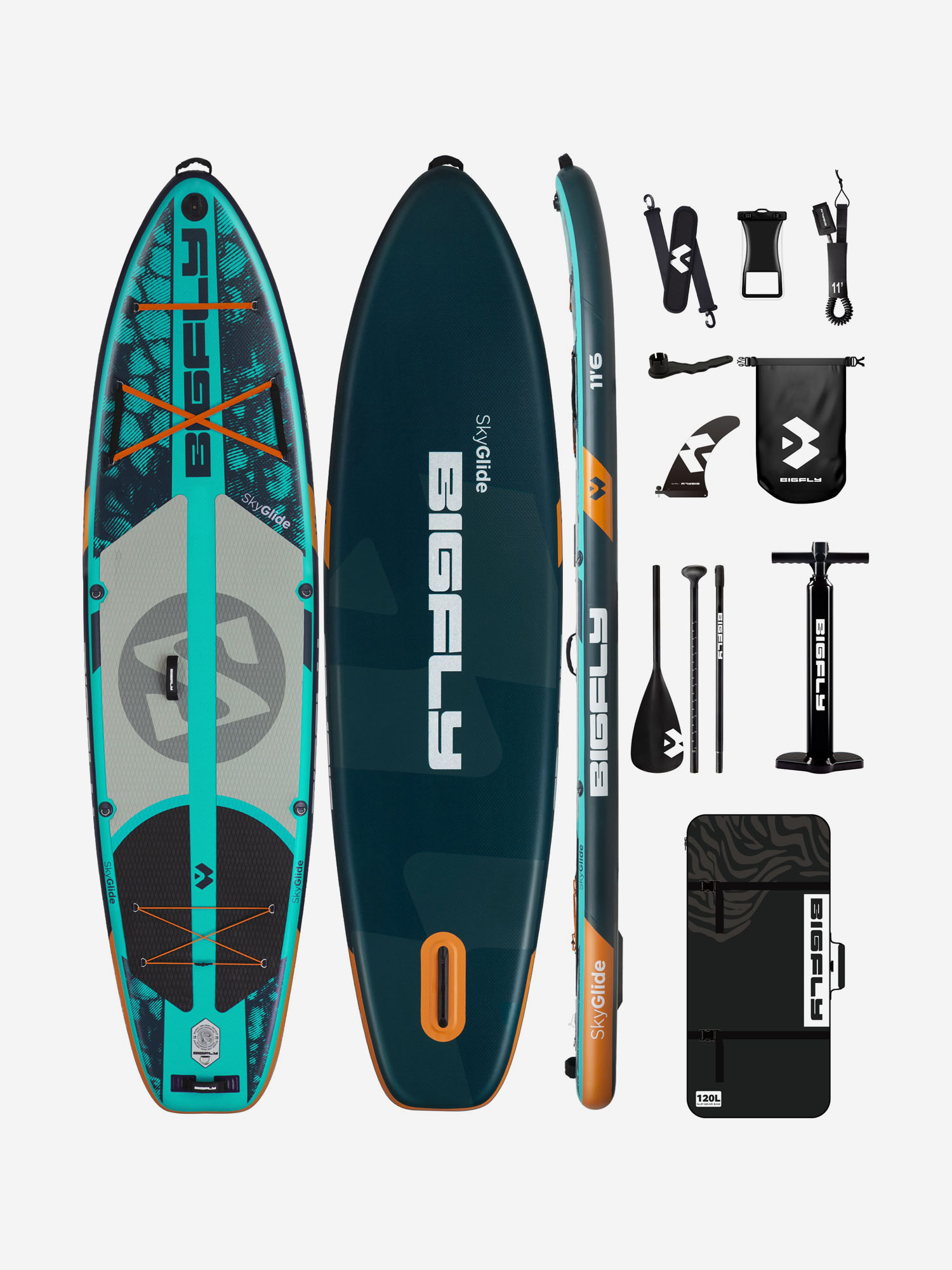 

Надувная двухслойная SUP-доска BIGFLY SkyGlide STD 11'6'' 351-86-15cm, Синий