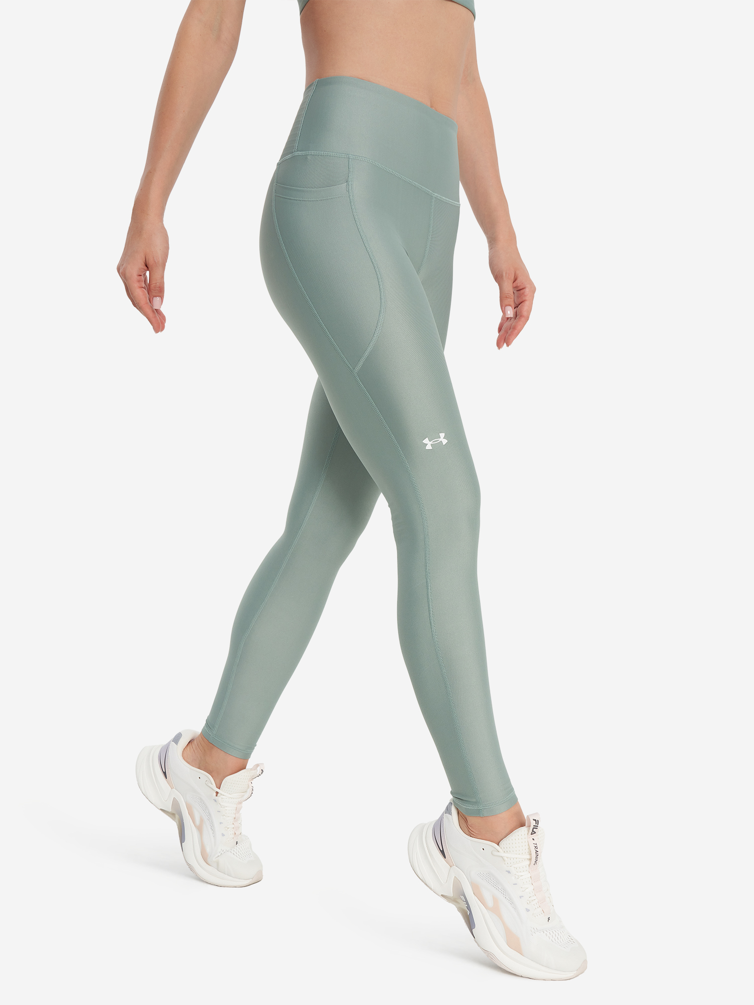 фото Легинсы женские under armour tech hirise, зеленый