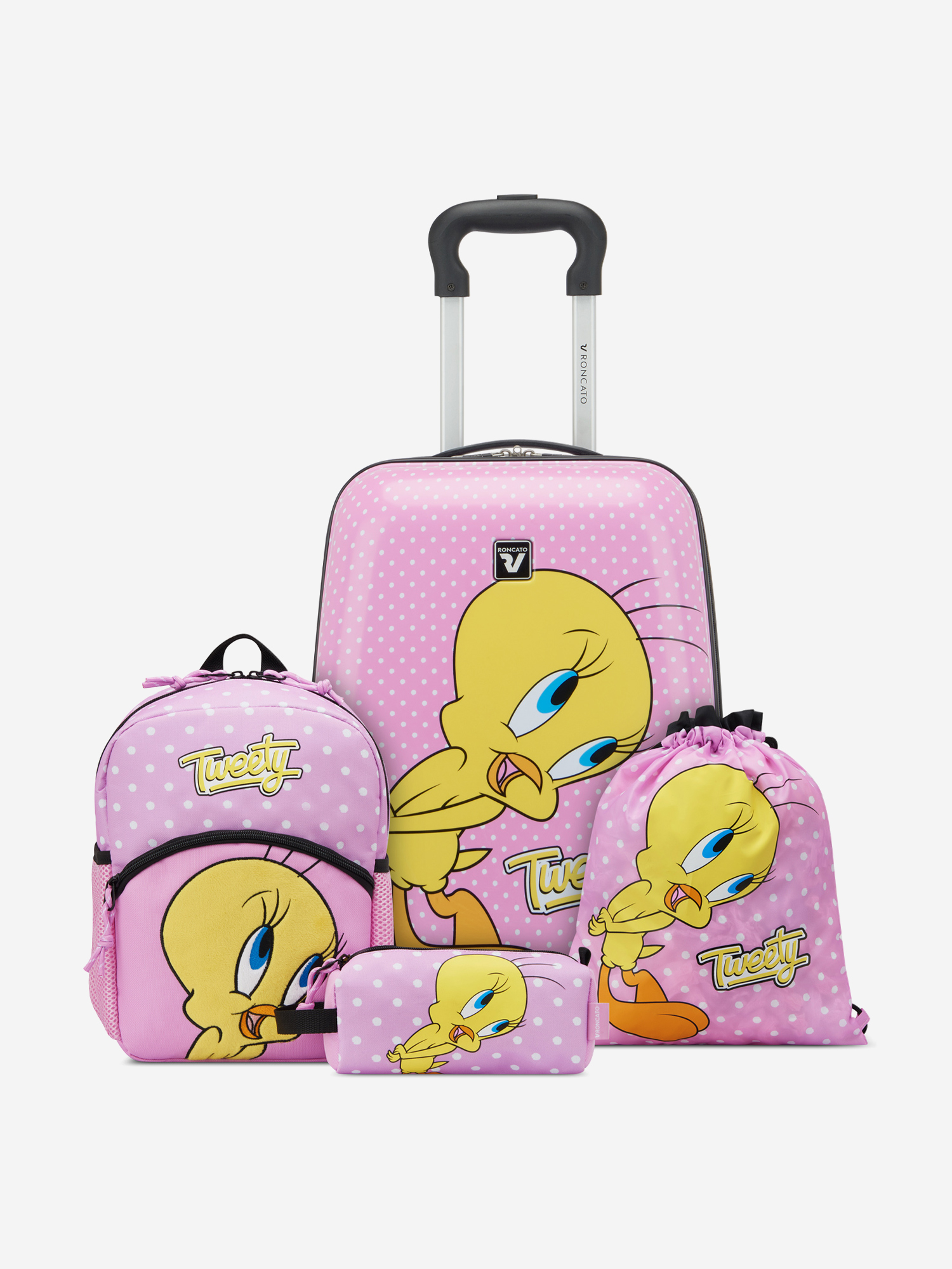 Изображение товара Набор чемодан, рюкзак, мешок и пенал Roncato Looney Tunes Twitty, Розовый