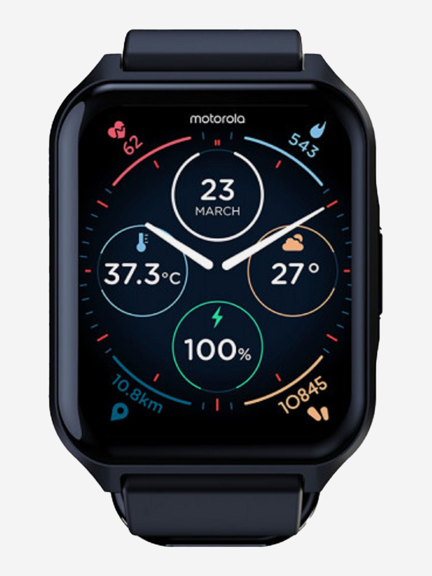 

Умные часы Motorola Moto Watch 70 черные, с черным ремешком, Черный
