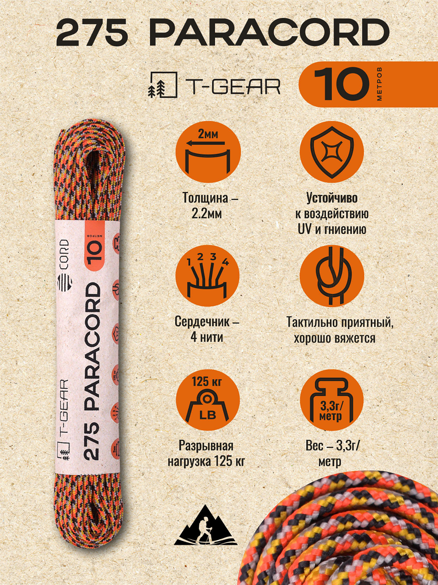 Изображение товара Паракорд 275 T-Gear x CORD нейлон 1000 см