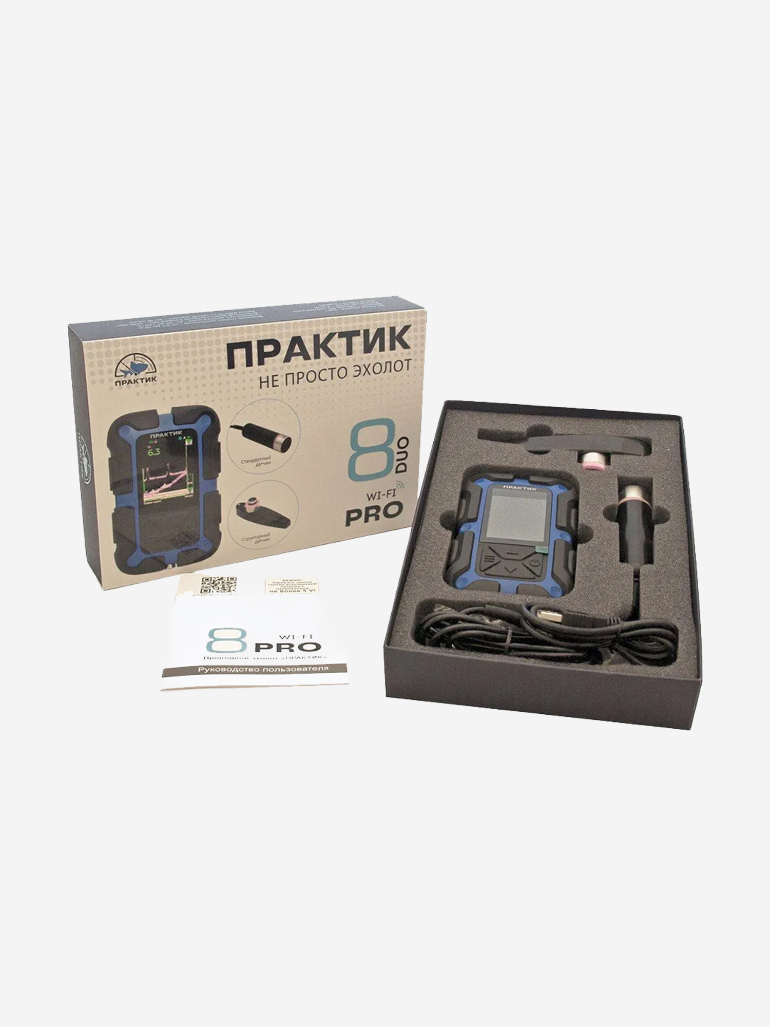 Изображение товара Эхолот "Практик 8 PRO Wi-Fi DUO"(со стандартным и структурным датчиками), Черный матовый/синий/темно-серый