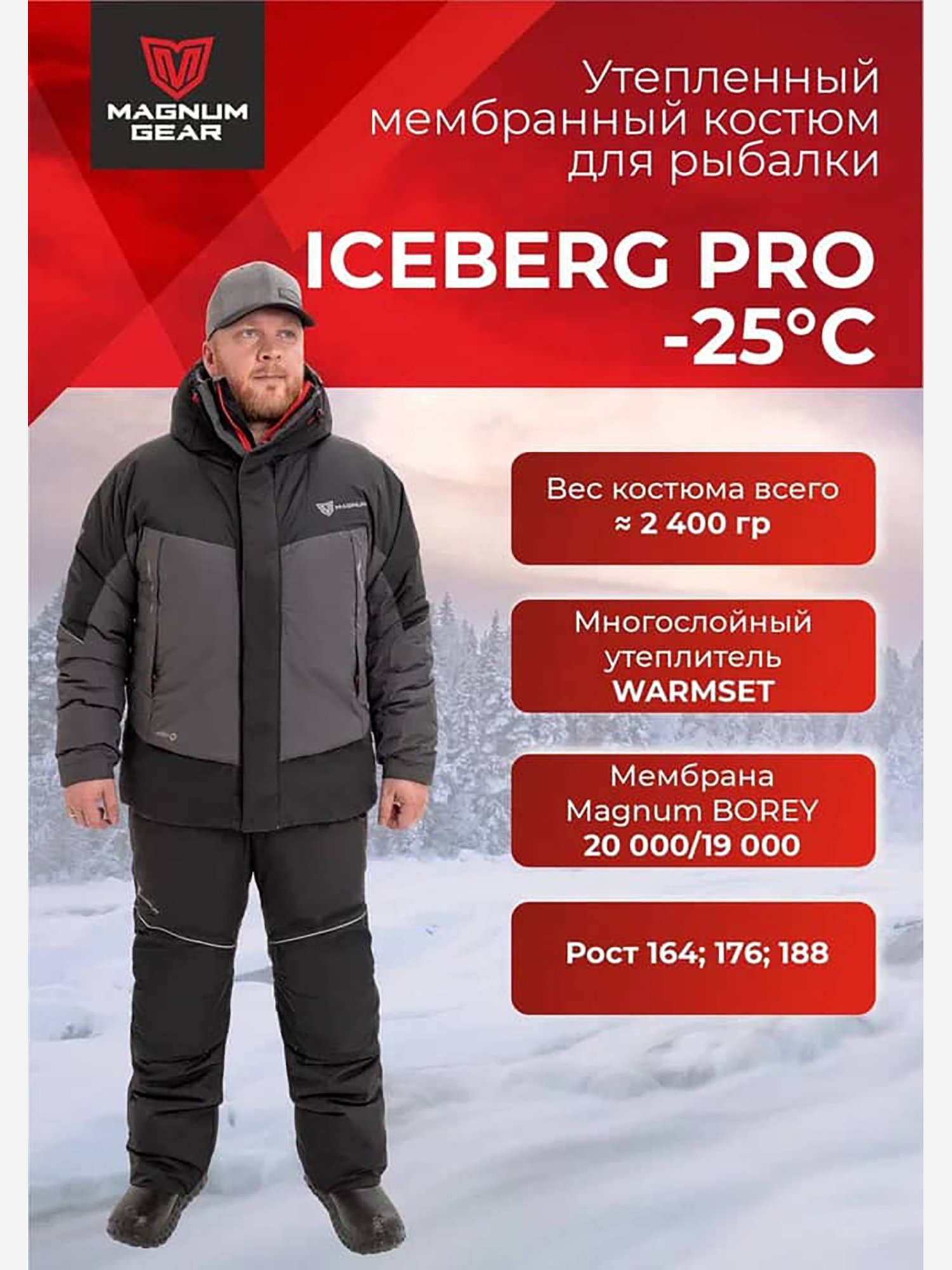 Изображение товара Костюм для рыбалки MAGNUM GEAR ICEBERG PRO -25° С графит, Графит/черный Изображение товара Костюм для рыбалки MAGNUM GEAR ICEBERG PRO -25° С графит, Графит/черный