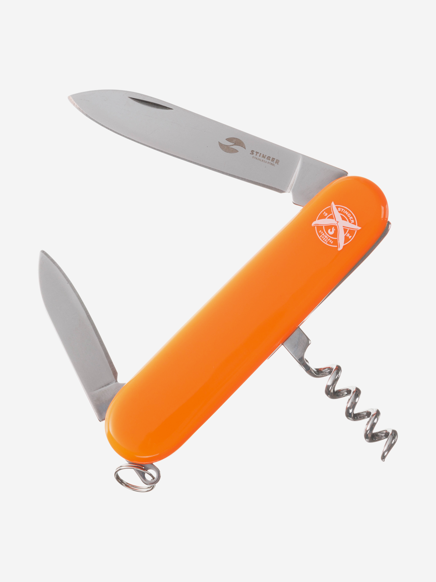Нож перочинный Stinger, 90 мм, 4 функции, материал рукояти: АБС-пластик (оранжевый), Оранжевый гриф гантельный хромированный 45см r0243 рукоять пластик