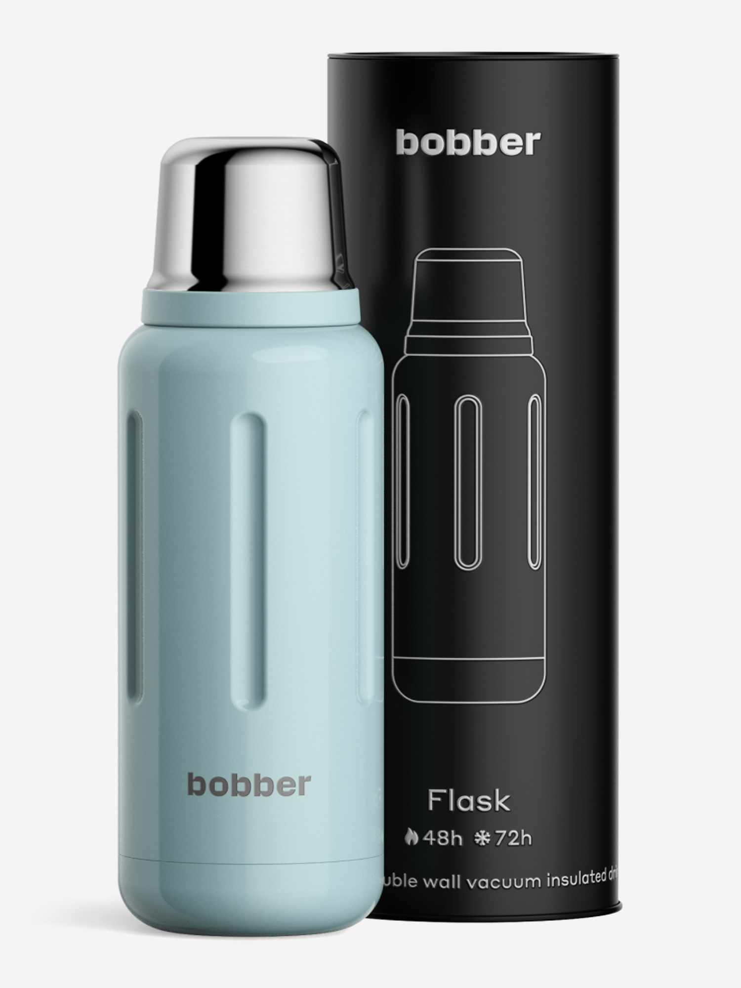 

Термос вакуумный для напитков BOBBER Flask 1 литр пробка с наливными каналами, тепло до 48 часов, голубой, Голубой