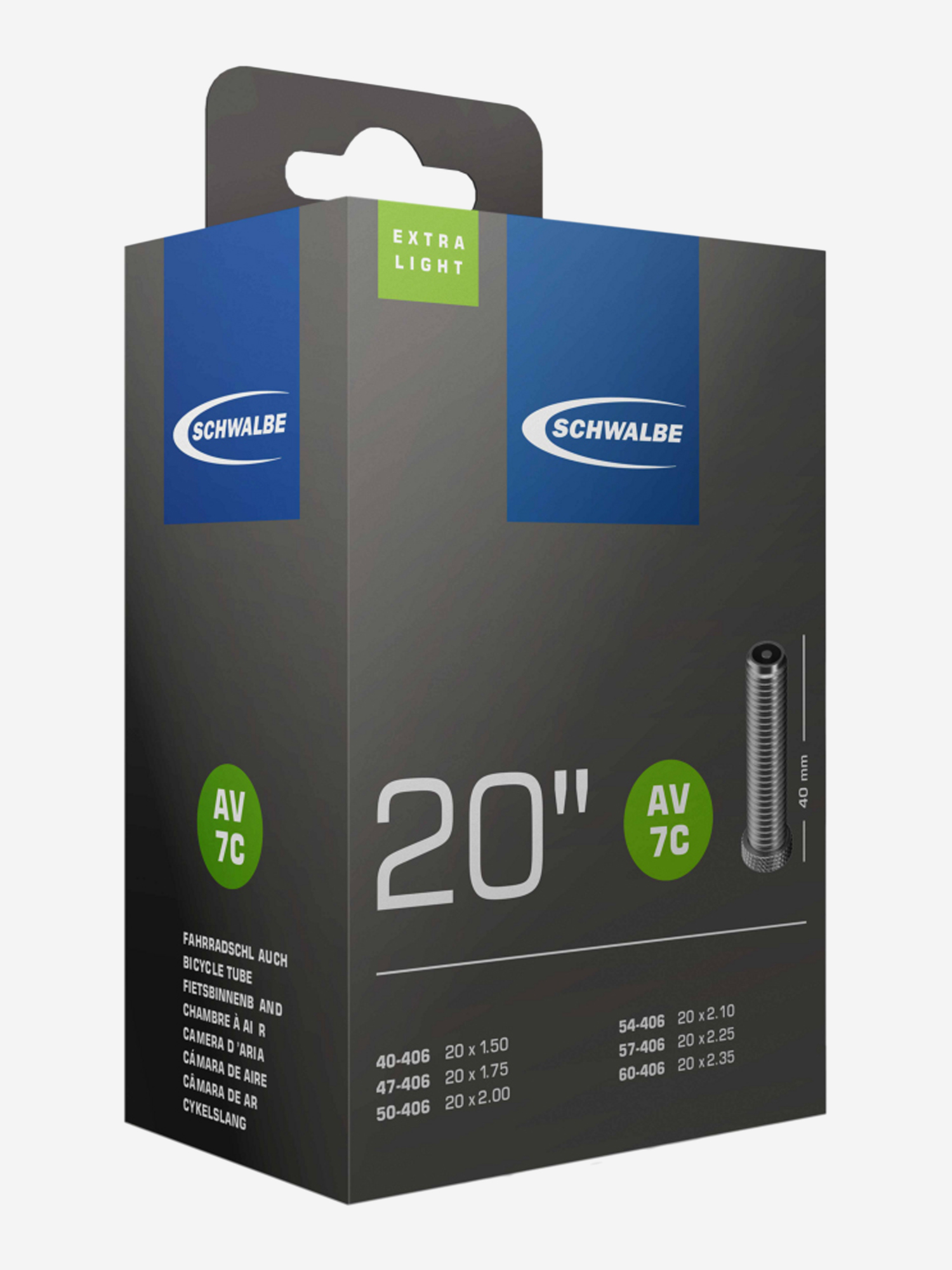 

Камера Schwalbe AV7 Extra Light 20'', автониппель, Черный