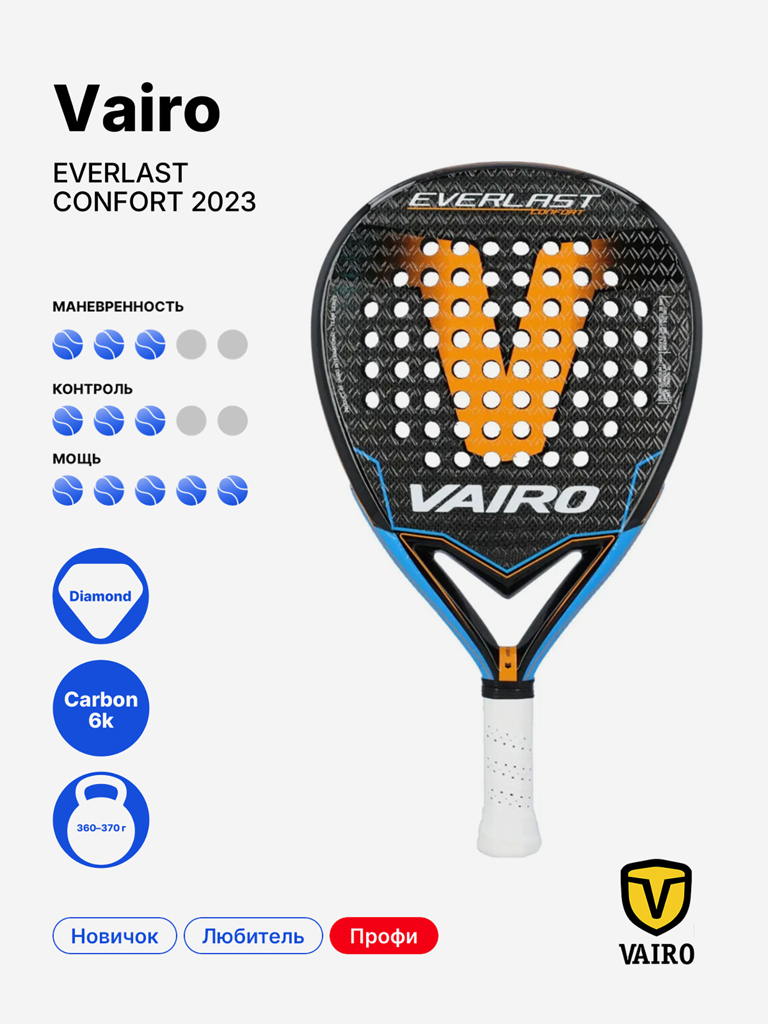 Изображение товара Ракетка для падела Vairo Everlast Confort 2023 - профессиональная