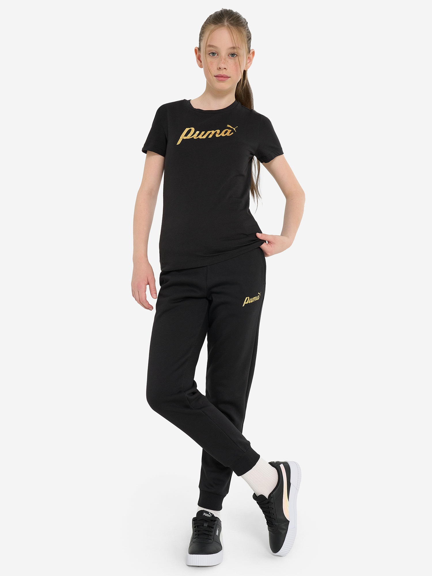 фото Футболка для девочек puma ess+ script metallic, черный