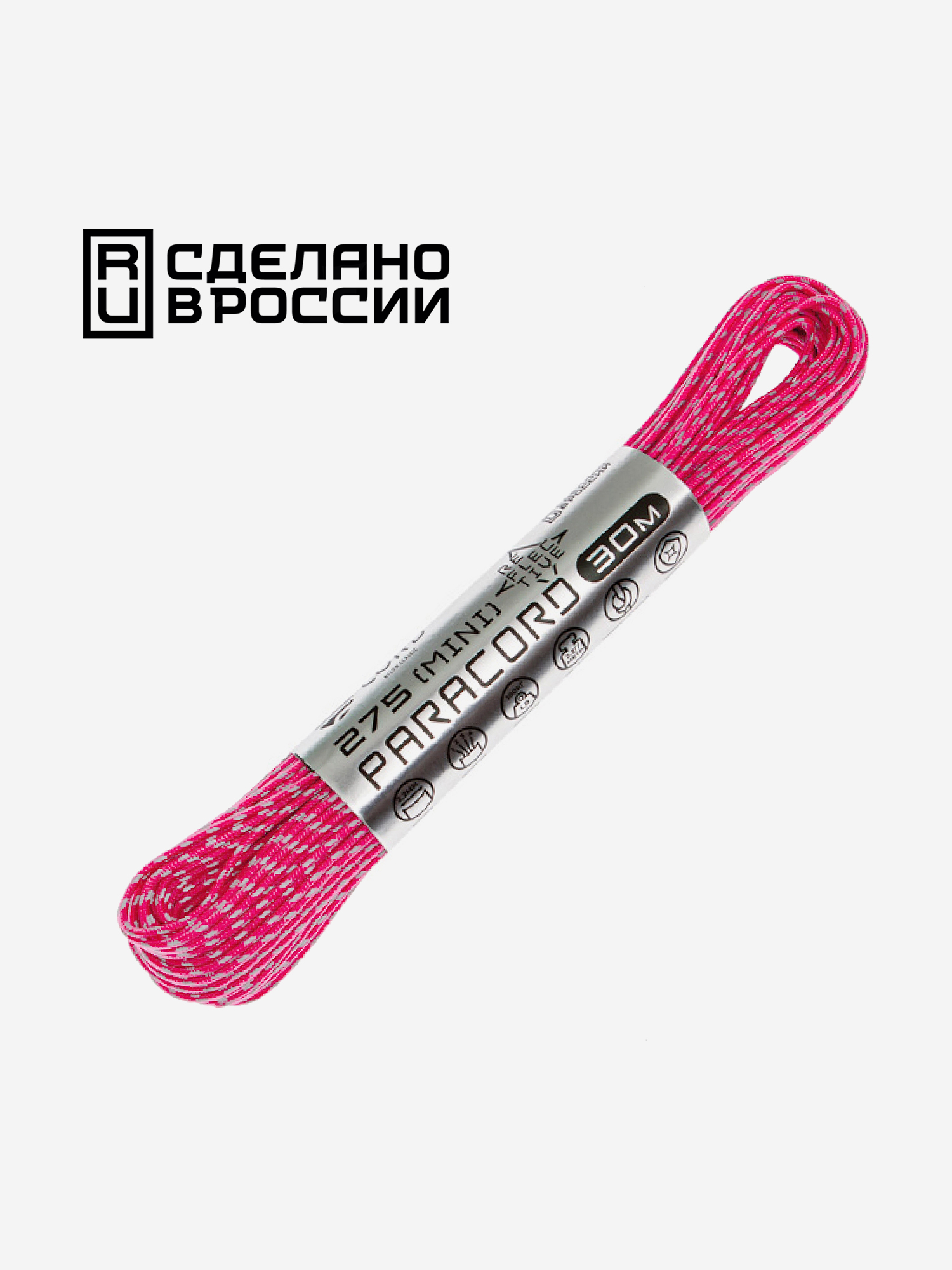 

Паракорд 275 (мини) CORD nylon 30м RUS световозвращающий (neon pink), Розовый