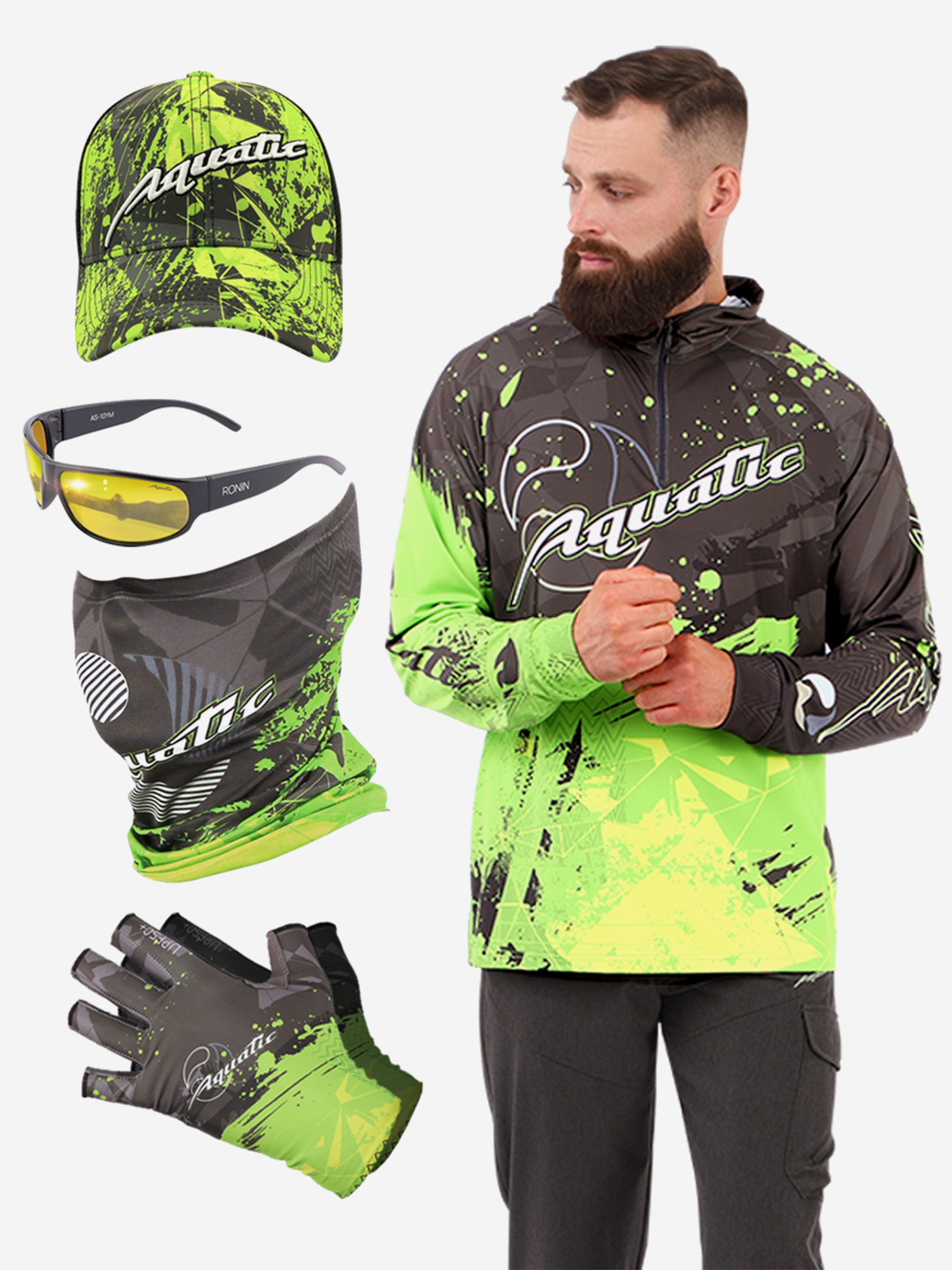 Изображение товара Комплект для рыбалки джерси бафф перчатки кепка очки мужской всесезонный Россия