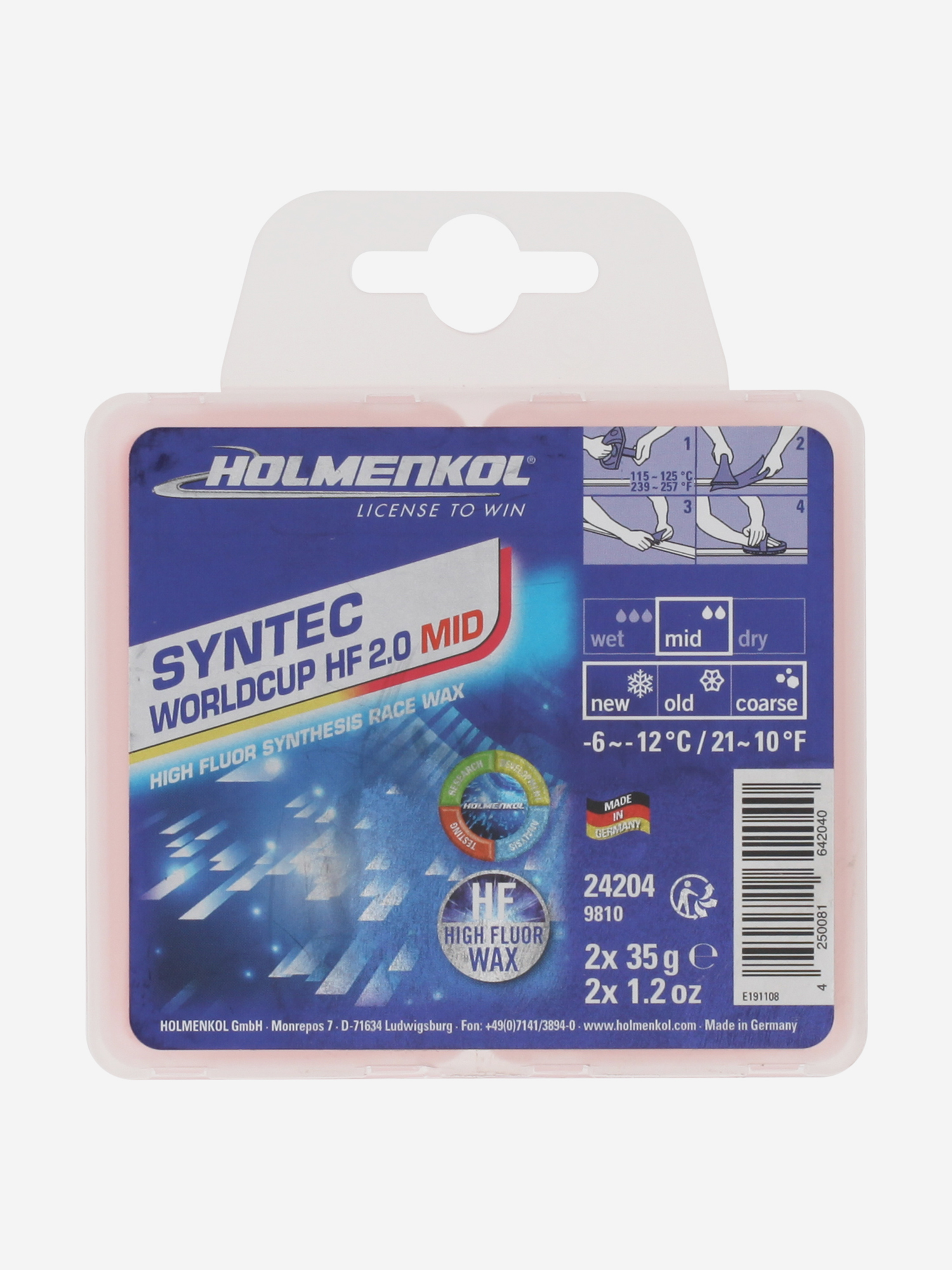 

Мазь скольжения Holmenkol Syntec WorldCup HF 2.0 MID, Синий