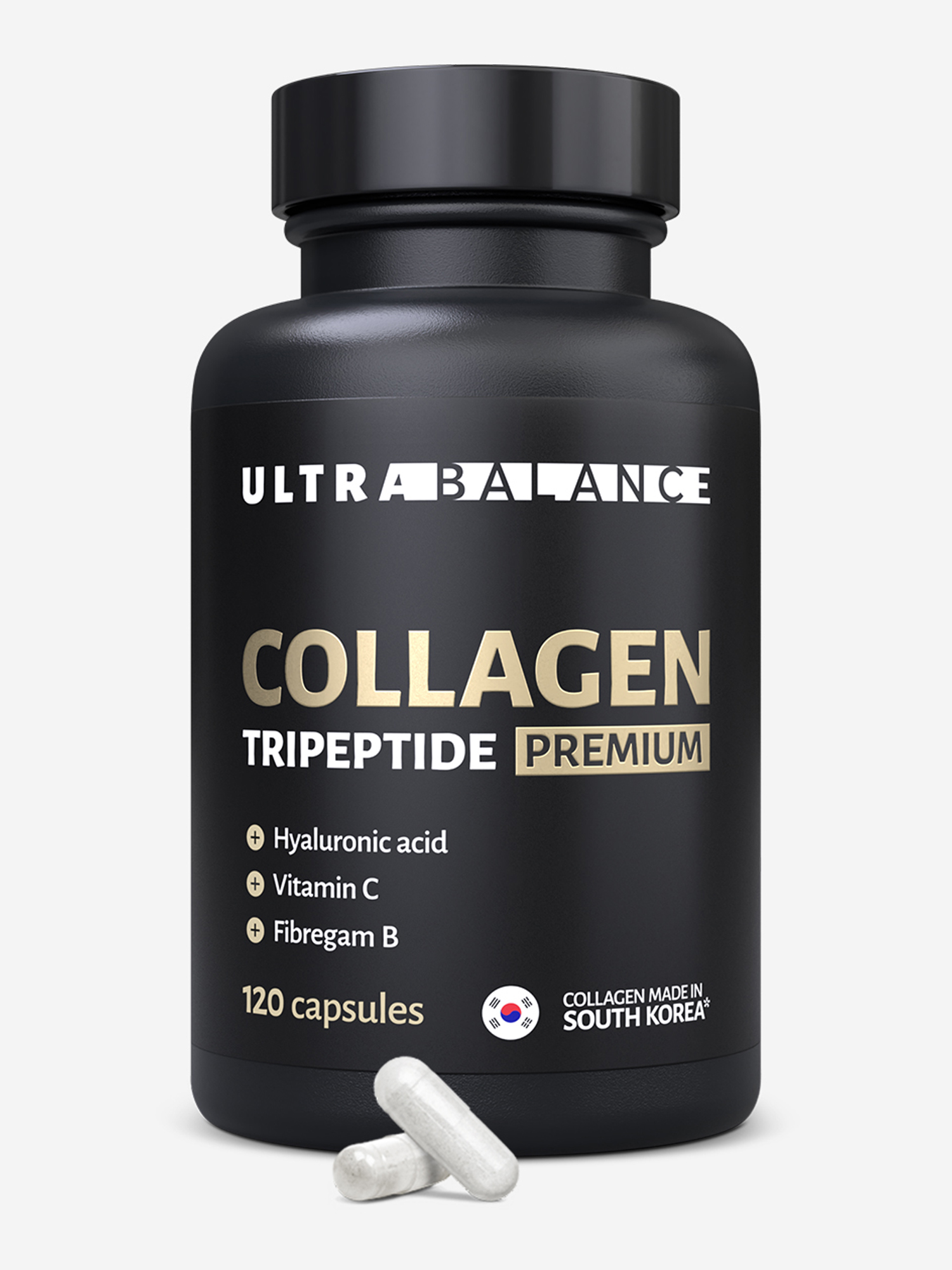 Изображение товара Коллаген морской трипептид UltraBalance Collagen, для волос и кожи, с витамином С и гиалуроновой кислотой, 120 капсул, Без Вкуса