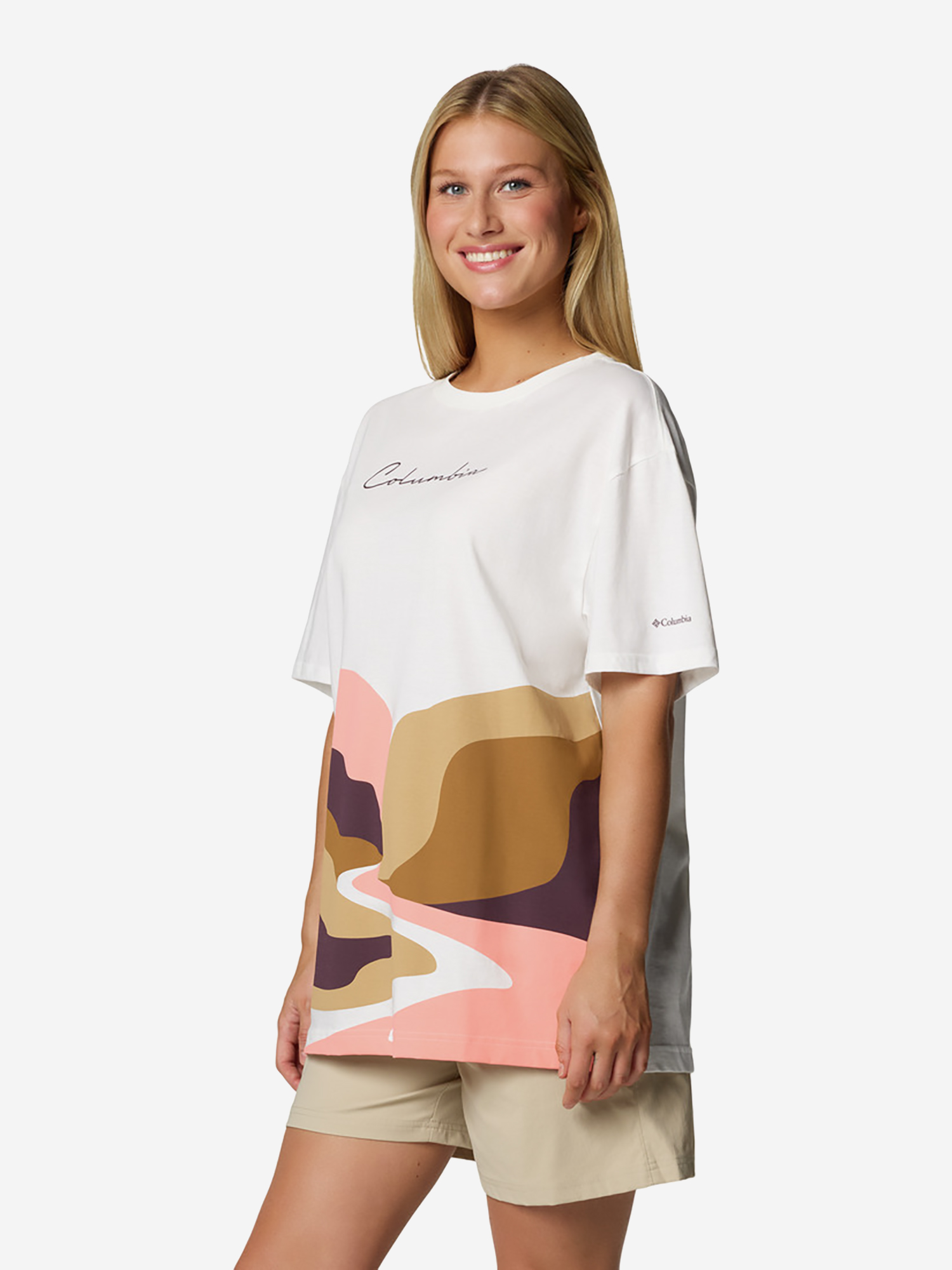 фото Футболка женская оверсайз columbia rolling bend graphic oversized tee, белый