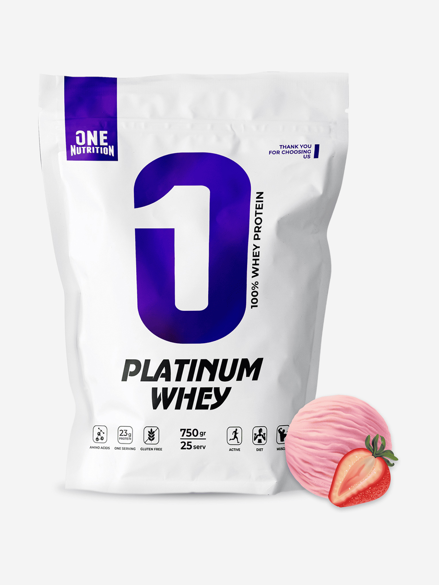 Спортивное питание  Спортмастер Сывороточный протеин, One Nutrition, 750 г, клубника, Белый