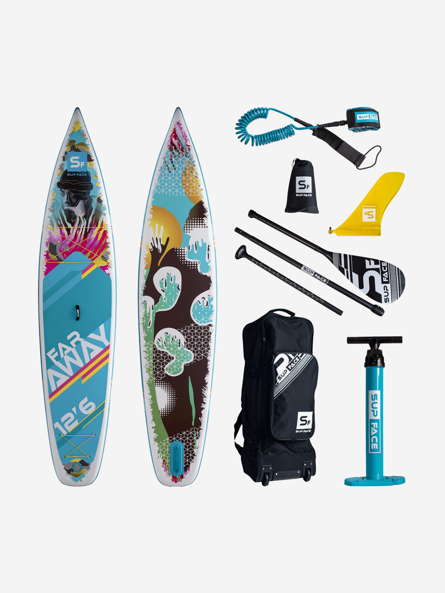 

Доска SUP надувная комплект SUP face Far Away 12'6"x32"x6", Голубой