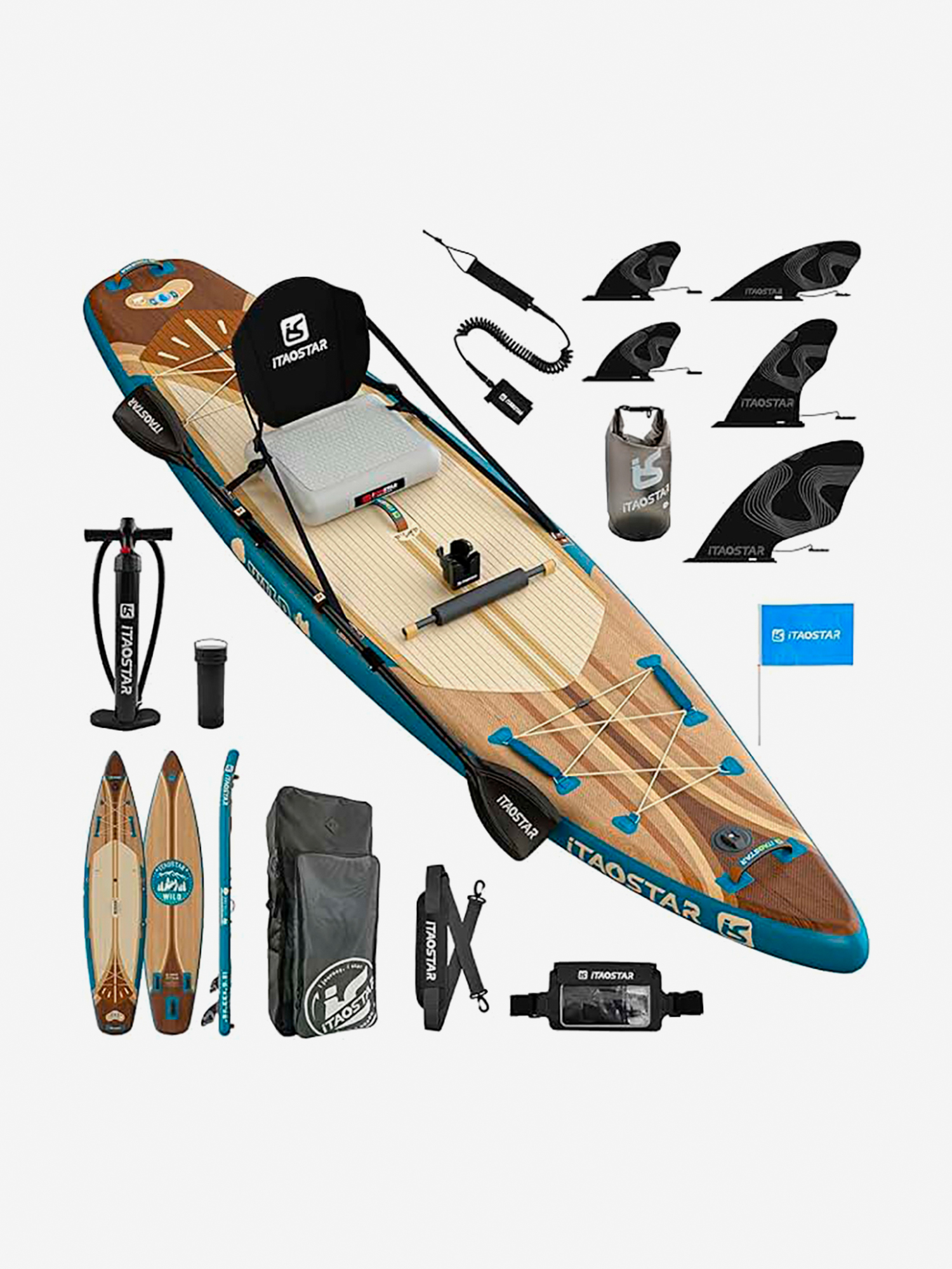 Изображение товара Надувной SUP-доска iTAOSTAR Wild 11.6х86х15 см с насосом веслом ремкомплектом