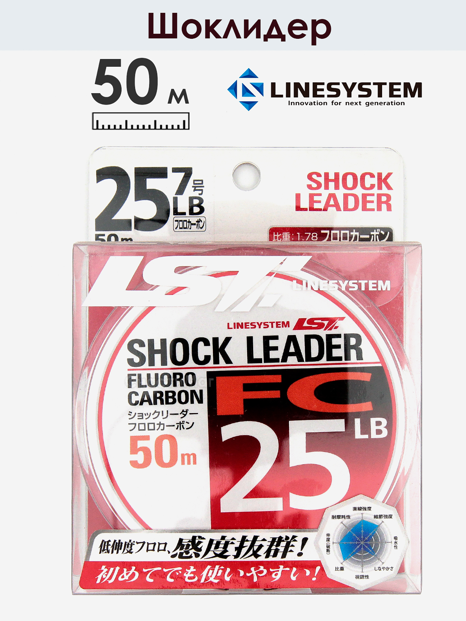 

Шоклидер флюорокарбоновый LINESYSTEM FC 25LB, 50 м, Серый