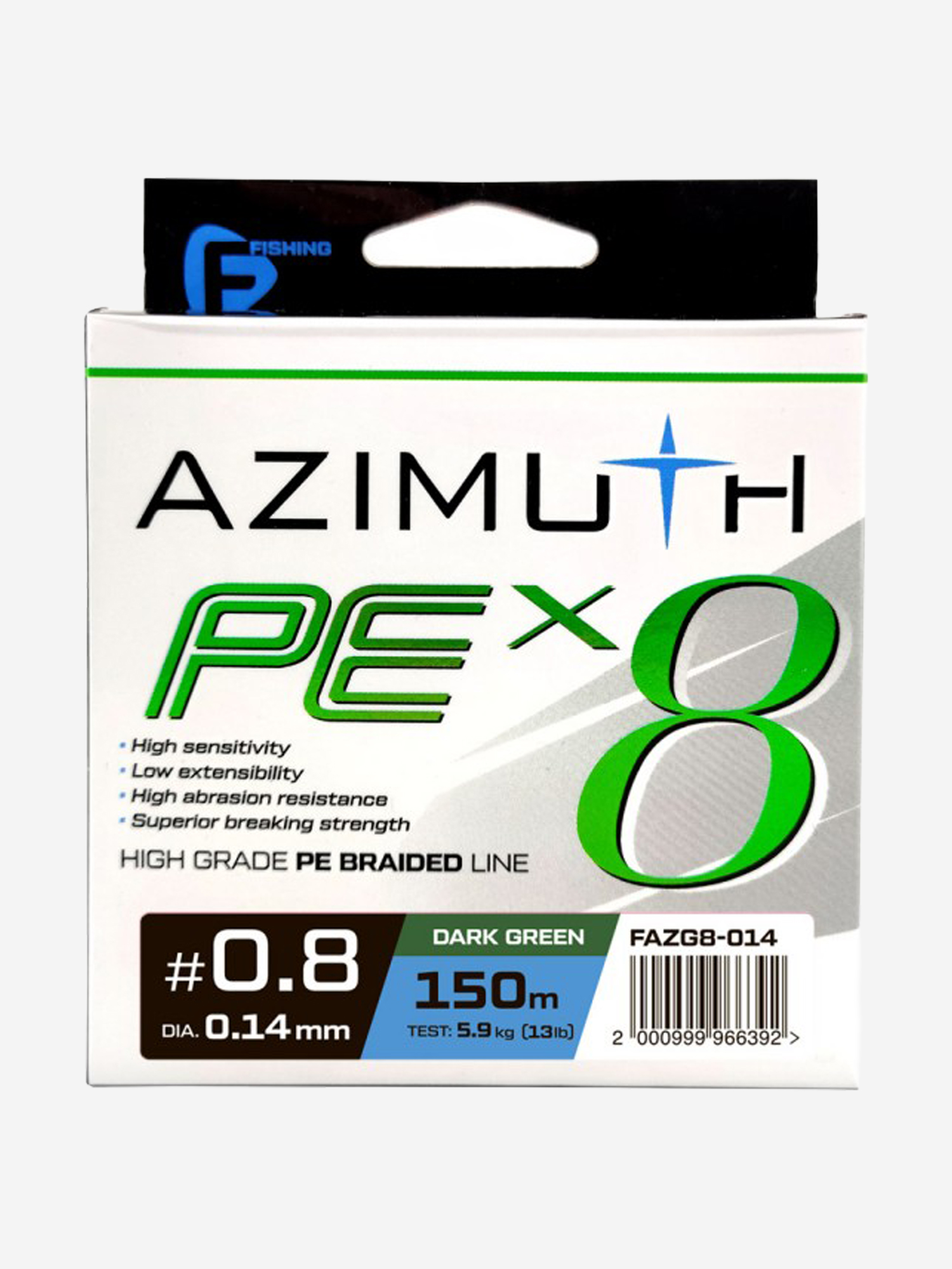 Изображение товара Шнур Azimuth X8 F-FISHING 0, 14 мм 150 м - зеленый (Dark Green) для хищной рыбалки