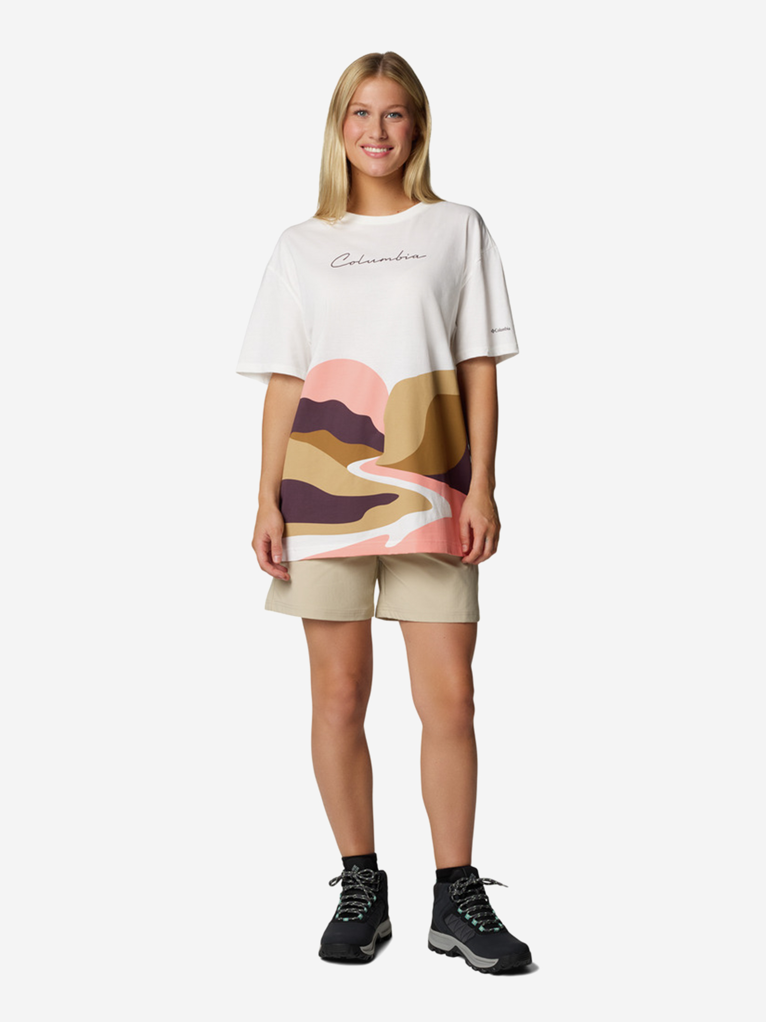 фото Футболка женская оверсайз columbia rolling bend graphic oversized tee, белый