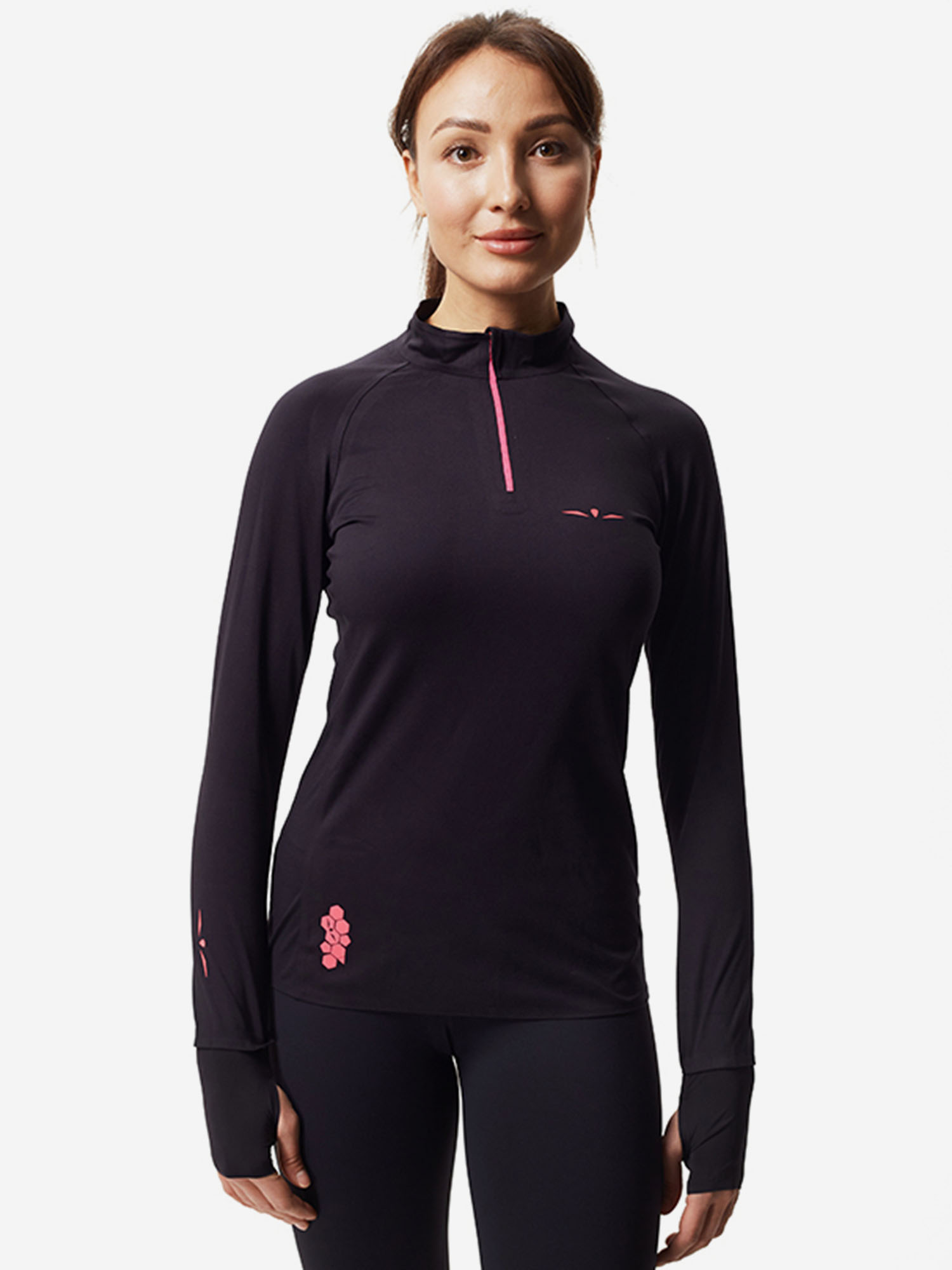 

ЛОНГСЛИВ ЖЕНСКИЙ 1/2 ZIP BRUSH | BLACK/PINK, Черный