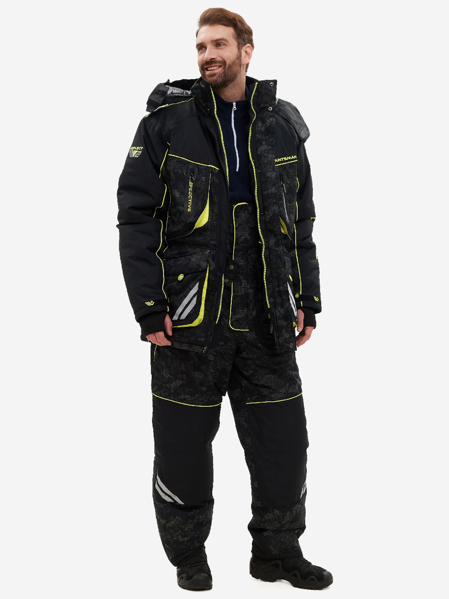 Изображение товара Костюм мужской Huntsman Reflect V2 зимний ветровлагозащитный из мембранной ткани со световозвращающим принтом для охоты и рыбалки