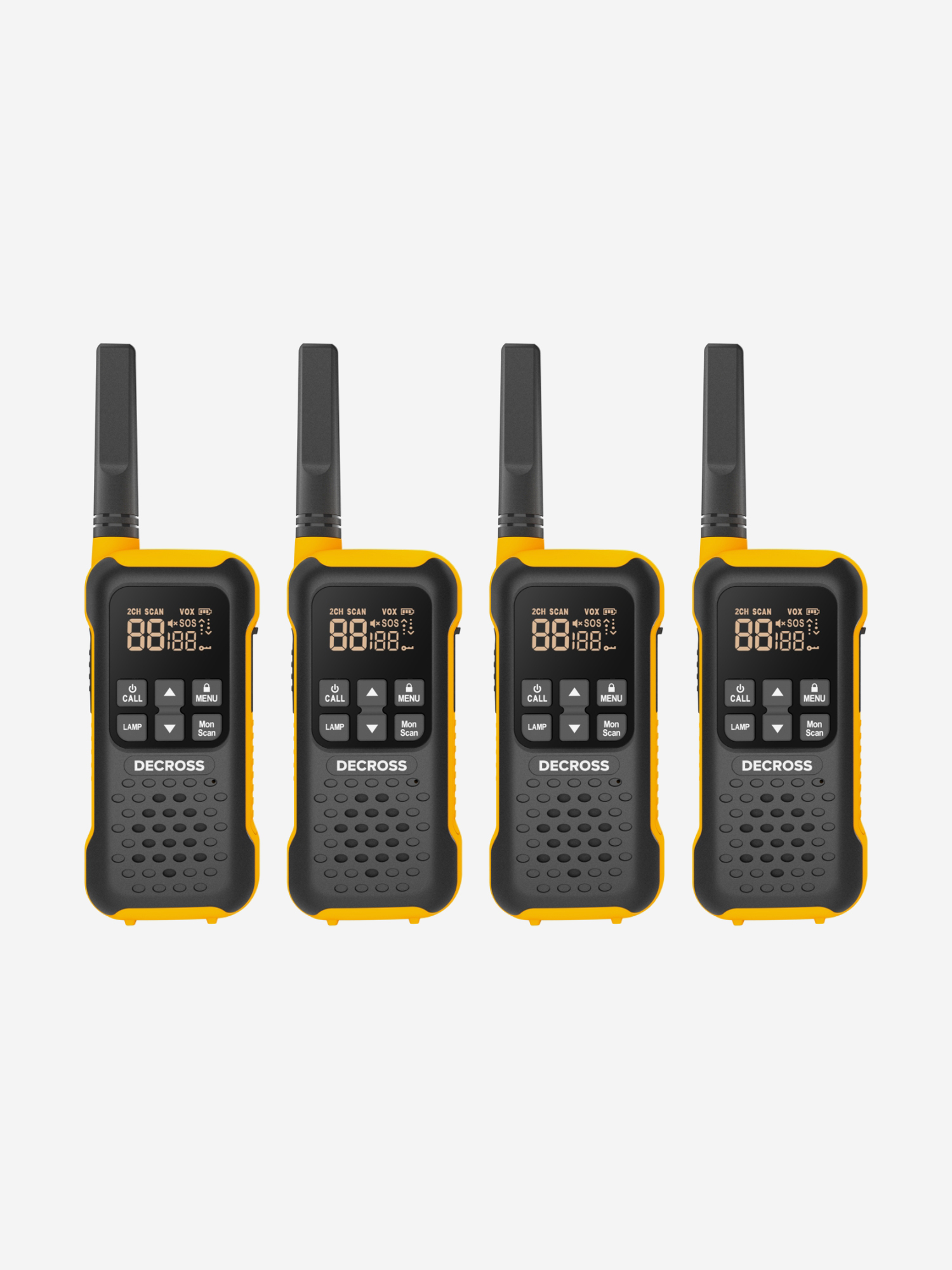 Комплект из четырех радиостанций Decross DC93 Orange Quad EU с ЗУ, Черный телефон panasonic kx tg6812 rub dect комплект из базы и 2 трубок полифония громкая связь 253167