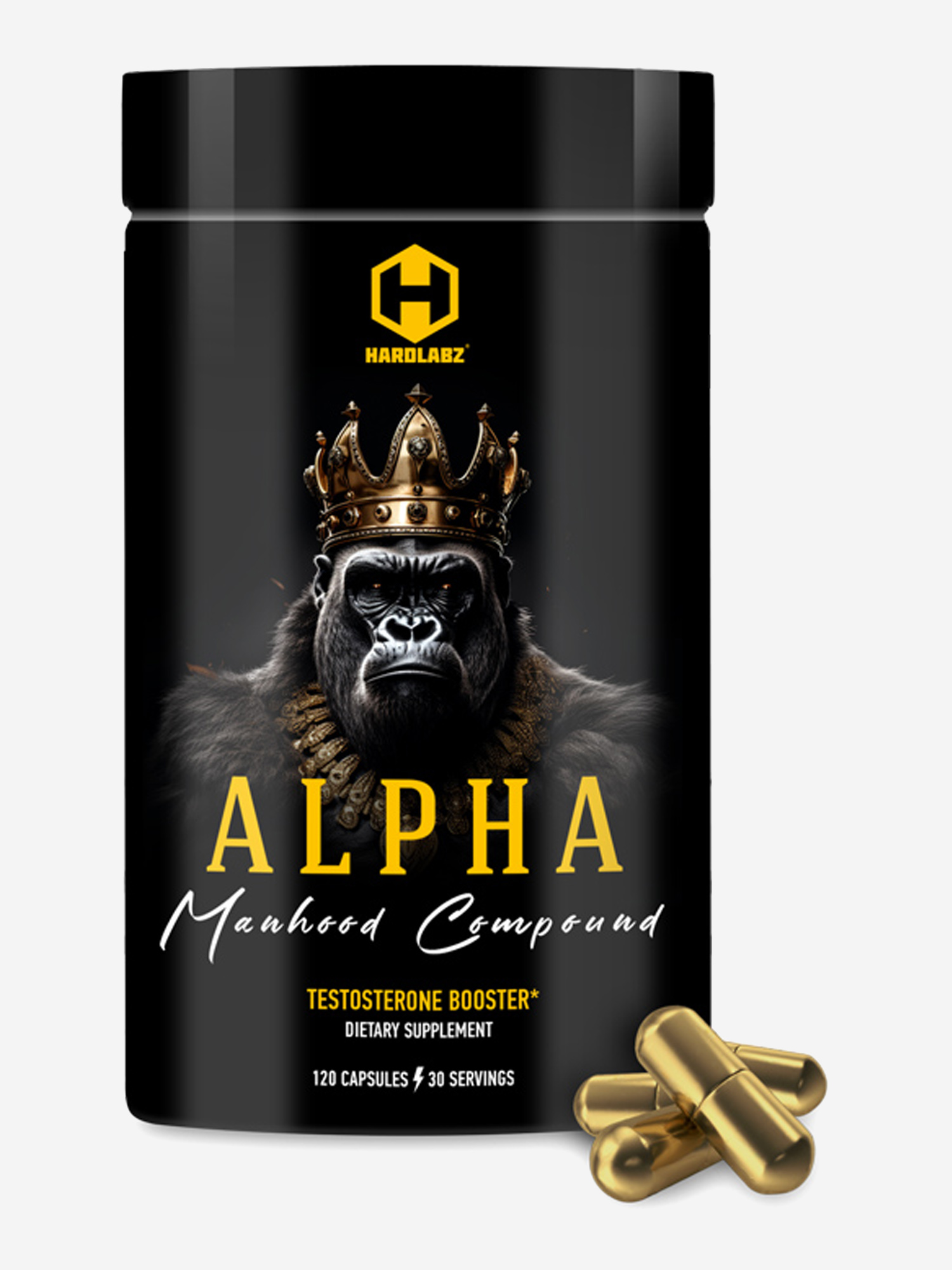 Энергия и восстановление Бустер тестостерона ALPHA Hardlabz 120 капсул, Золотой