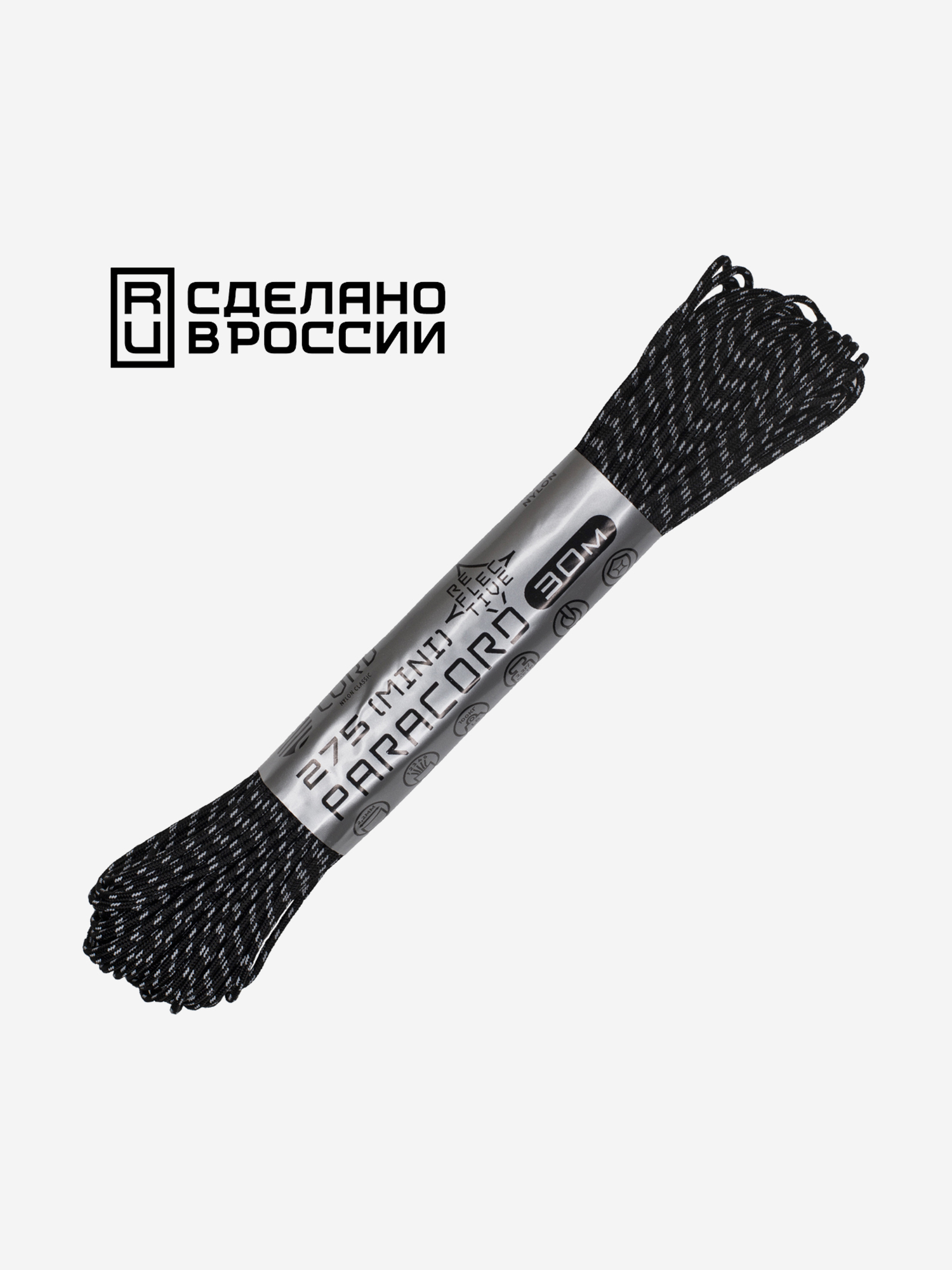 

Паракорд 275 (мини) CORD nylon 30м RUS световозвращающий (black), Черный