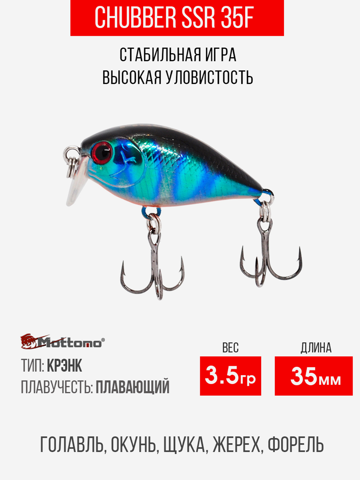 

Воблер Mottomo Chubber SSR 35F 3,5g Violet Bug, Голубой