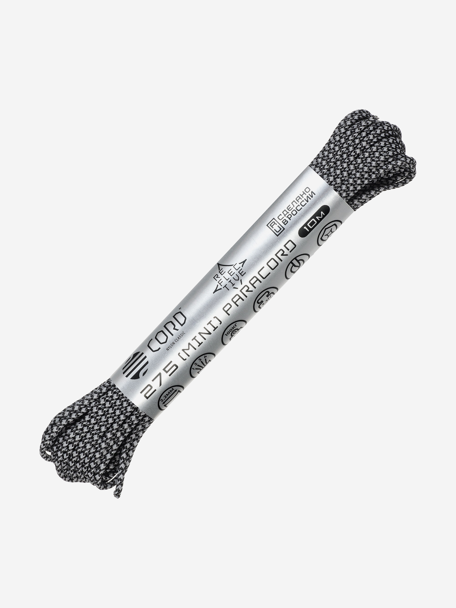 

Паракорд 275 CORD nylon 10м SuperReflective (black snake), Черный