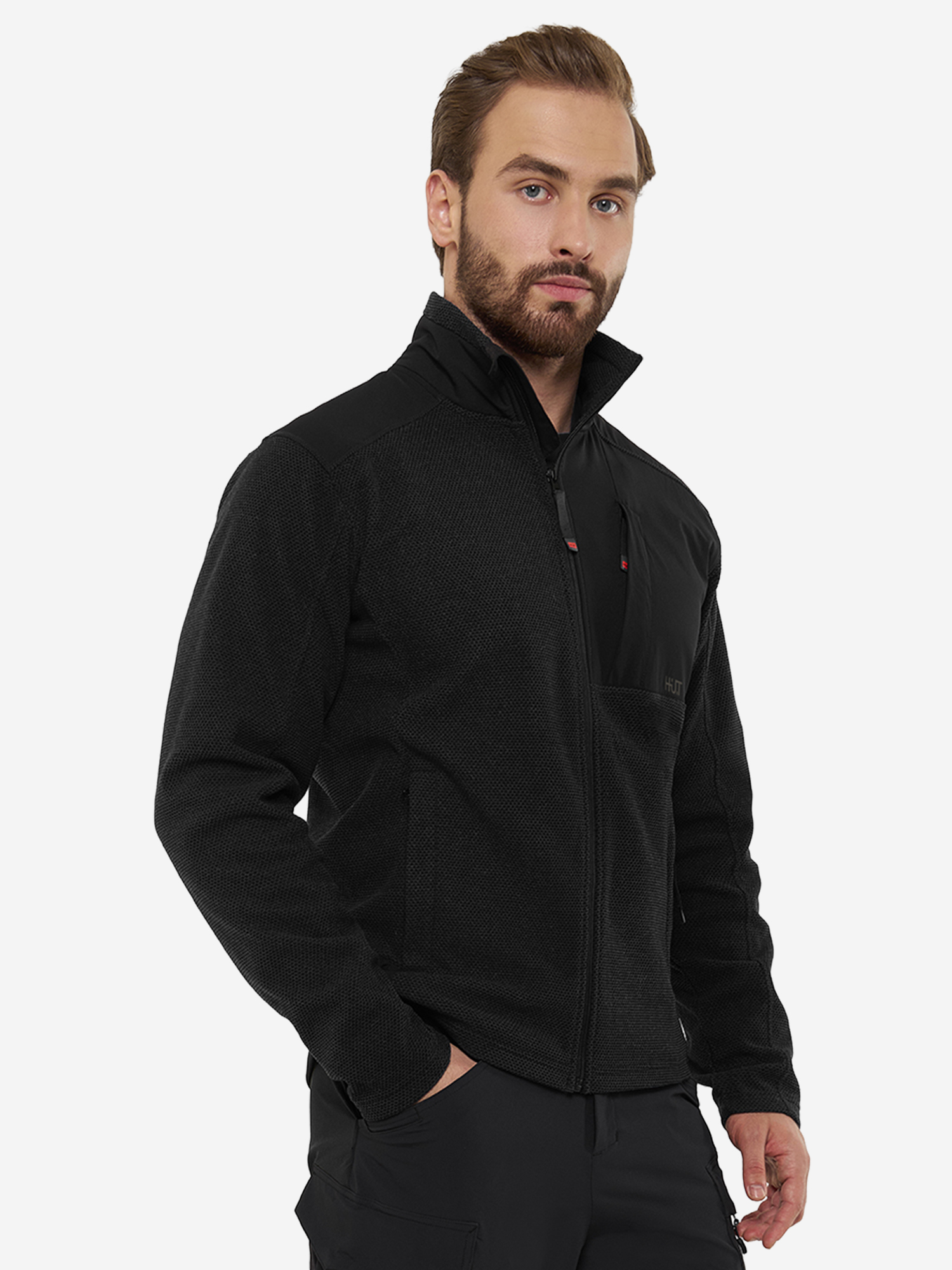 Изображение товара Кофта мужская флисовая HUT URMAN черная на молнии для рыбаков