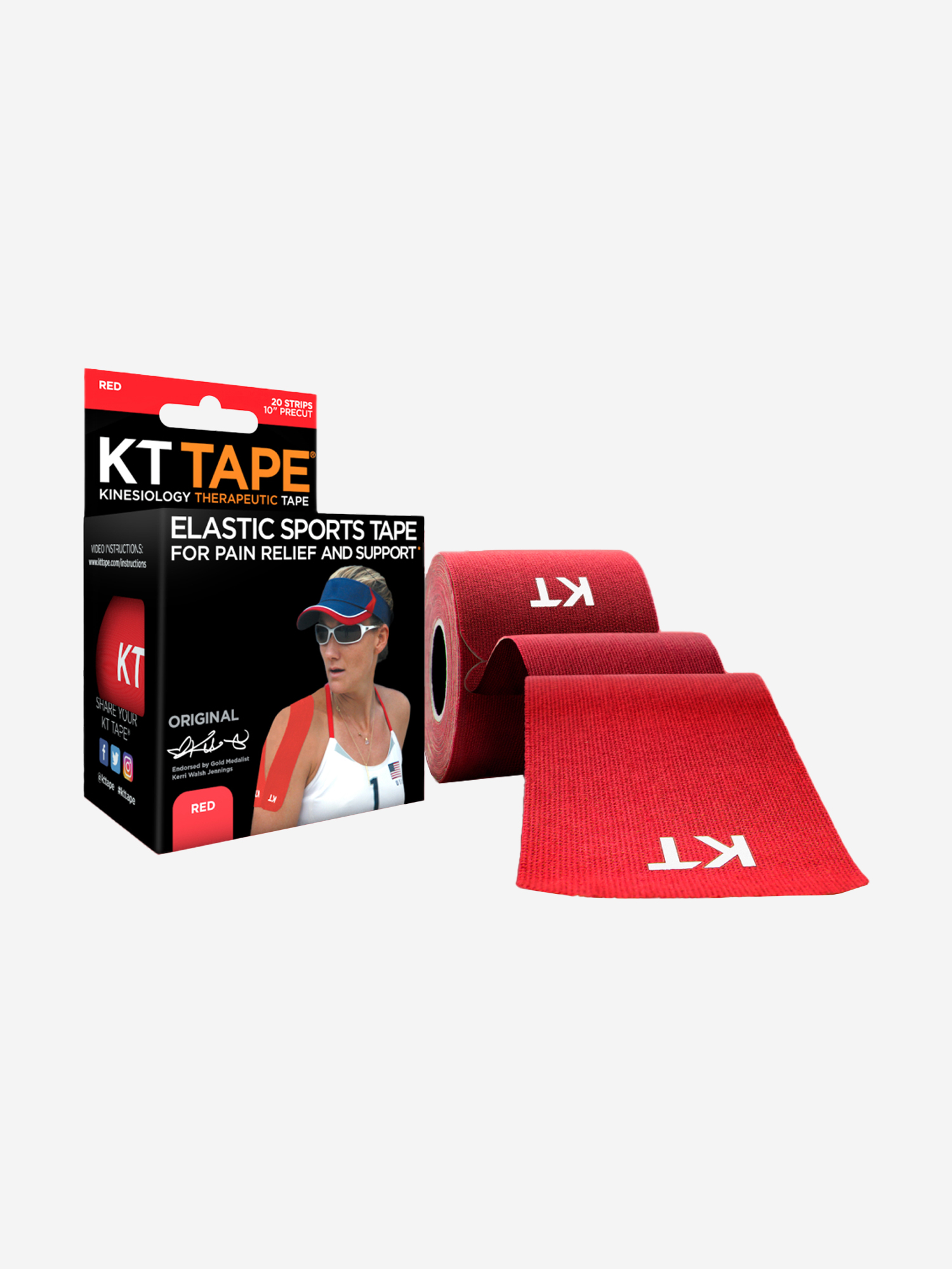 

KT Tape Кинезио тейп для тела, 20 полосок в рулоне, 25 х 5 см, красный, Красный