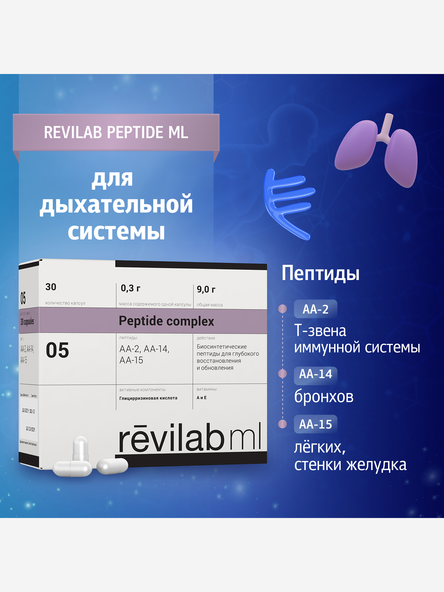 Изображение товара Revilab ML-05 Пептидный комплекс для дыхательной системы витамины 30 капсул
