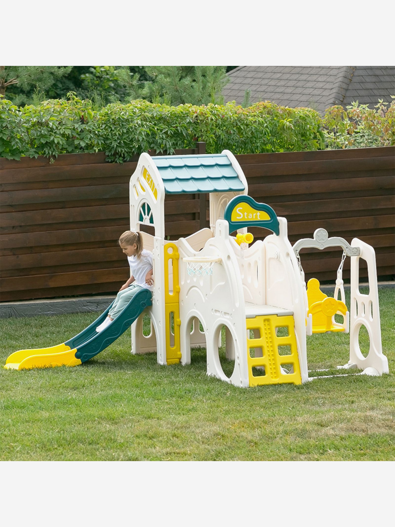 

Игровой комплекс UNIX Kids Playhouse с горкой и качелями, Серый