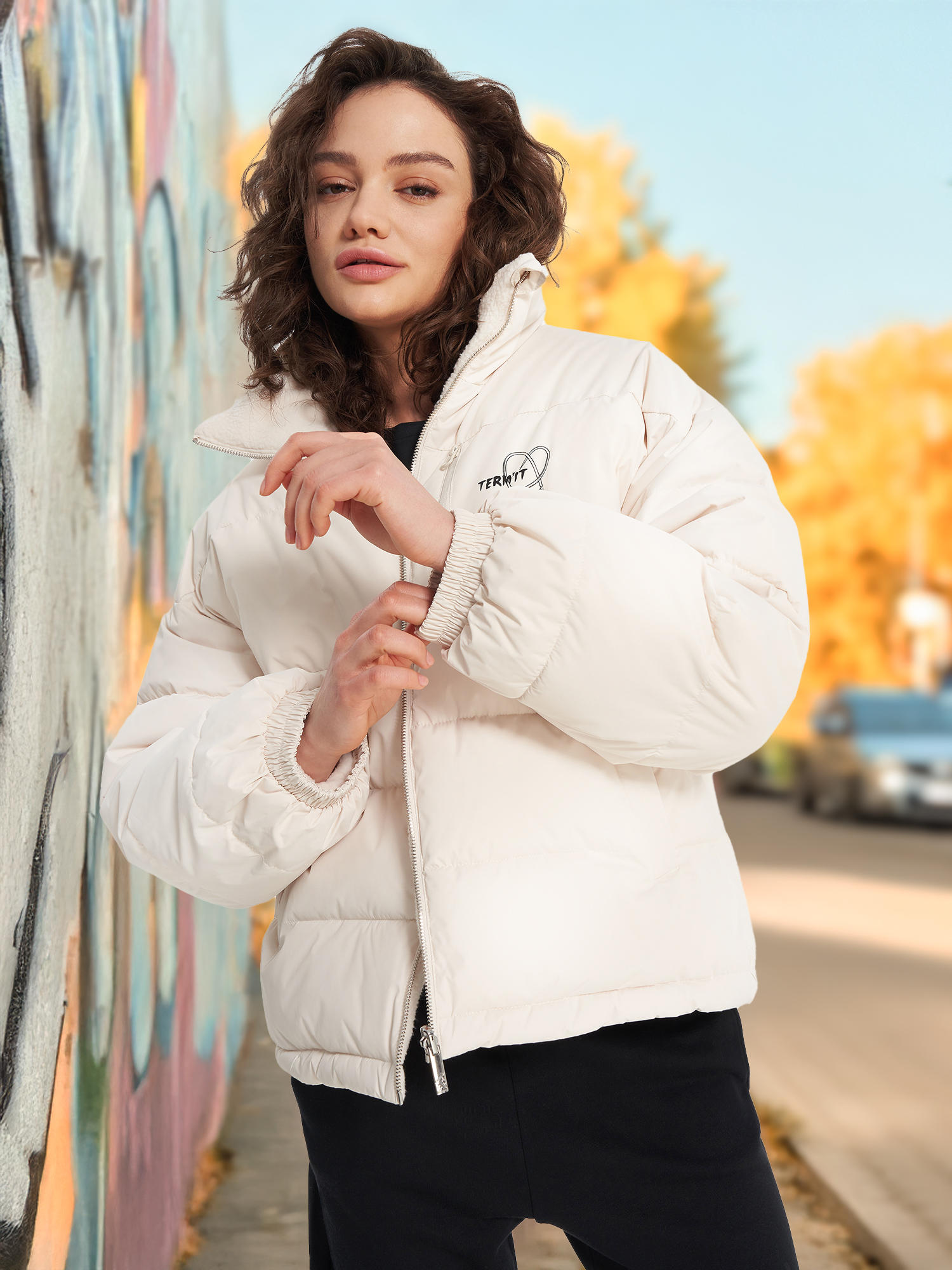 Пуховик женский оверсайз Termit, бежевый, арт. 18805