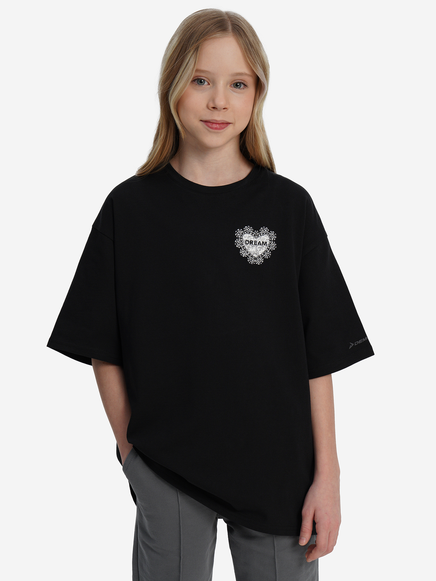 Футболка Demix оверсайз для девочек, черный, арт. 33282