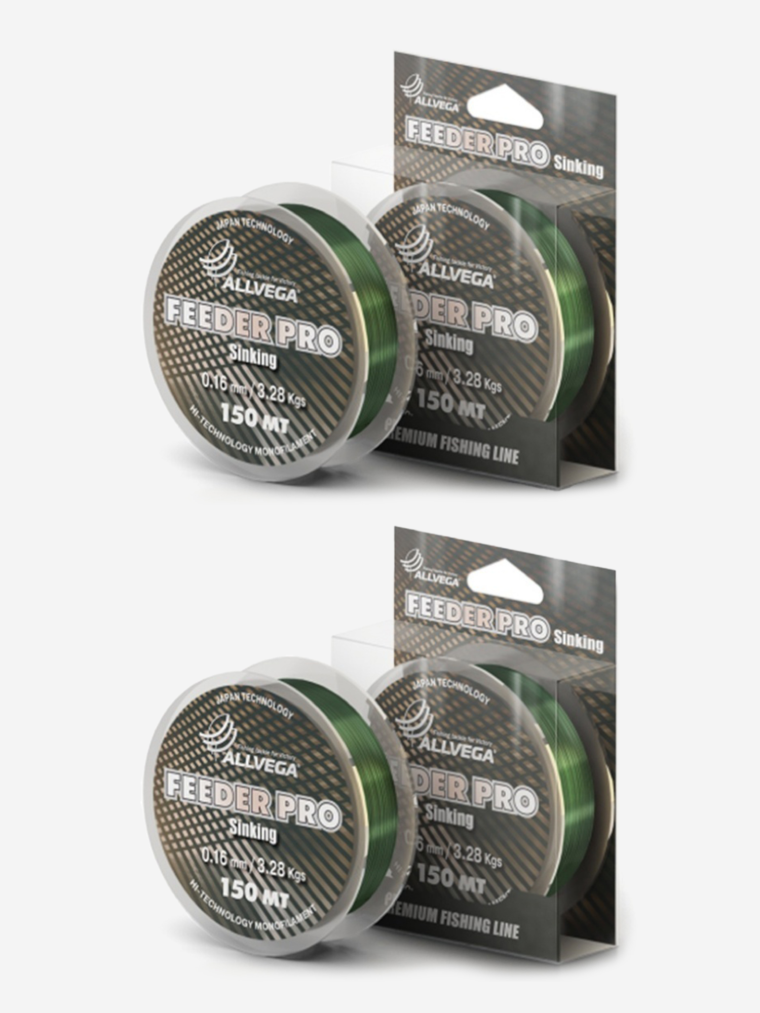 

Леска ALLVEGA Feeder Pro, набор 2 штуки по 150м 0,16мм (3,28кг) тёмно-зелёная, тонущая, Зеленый