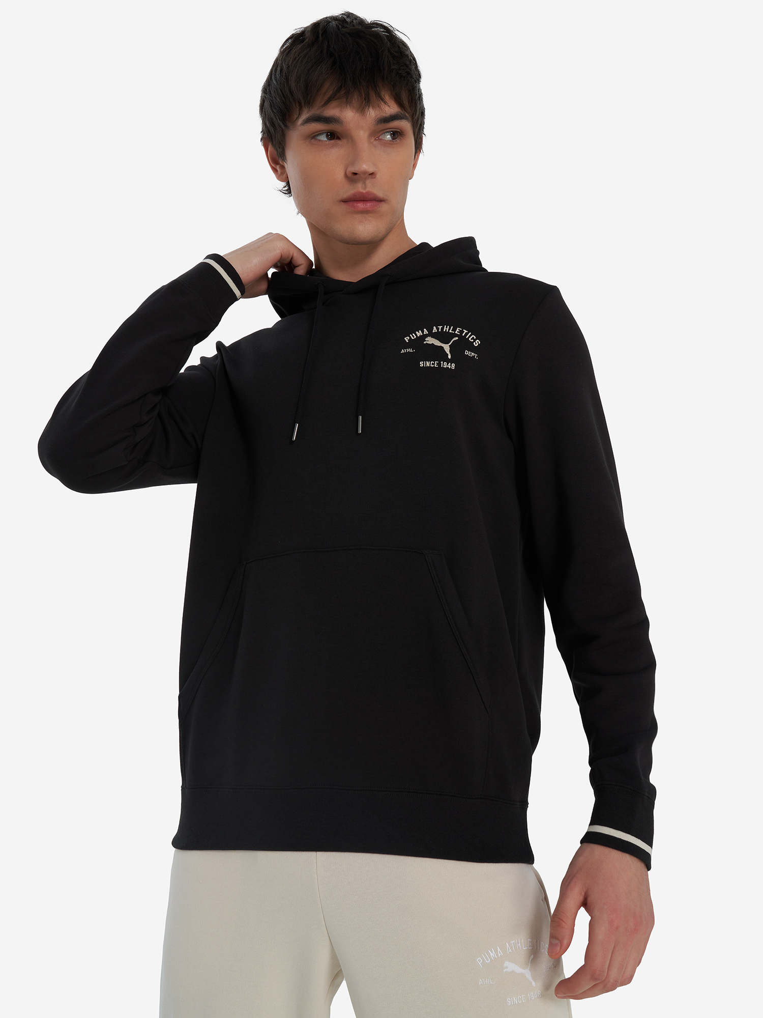 Изображение товара Мужское худи PUMA черного цвета с капюшоном и логотипом спортивный стиль