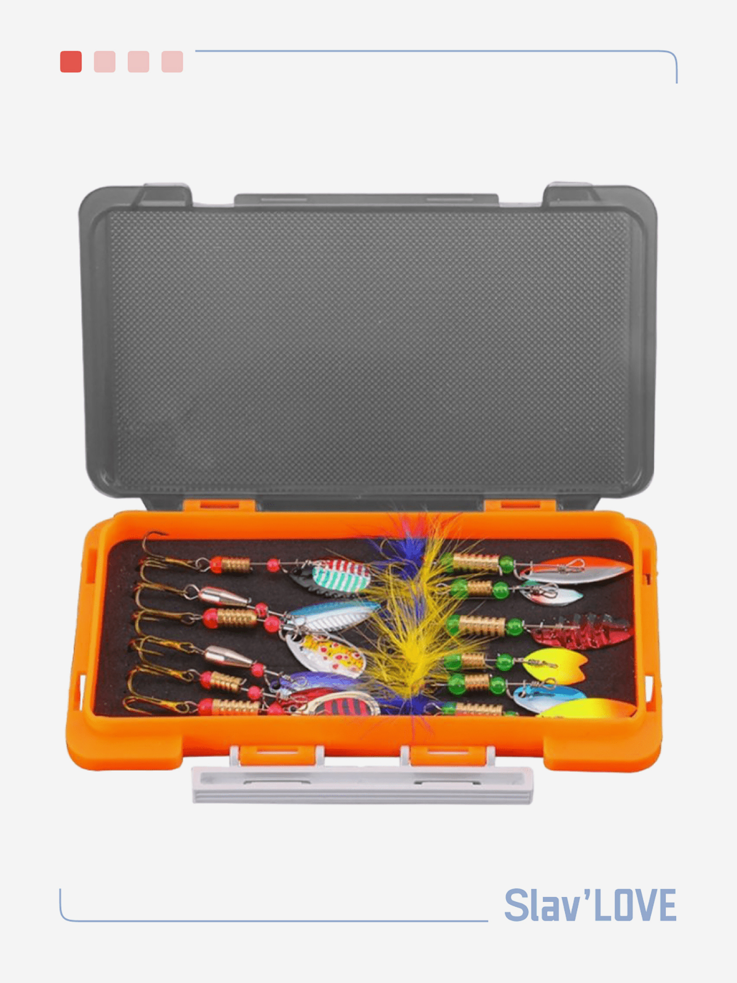 

Набор блесна для рыбалки Slav'LOVE 12 штук разных весов и форм в оранжевом кейсе, Мультицвет