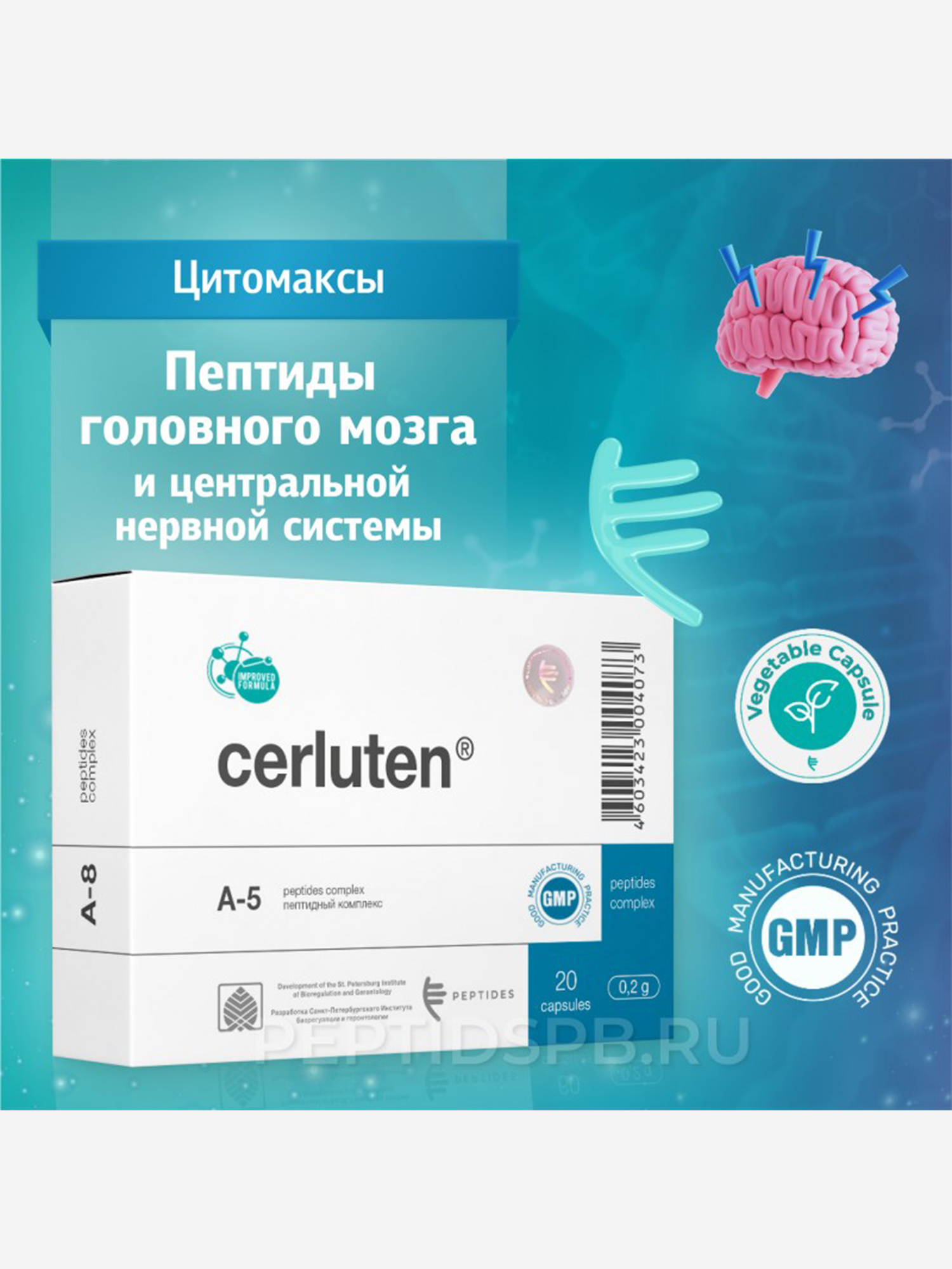 Изображение товара Натуральные пептиды для мозга Церлутен 20 капсул для нервной системы и улучшения памяти