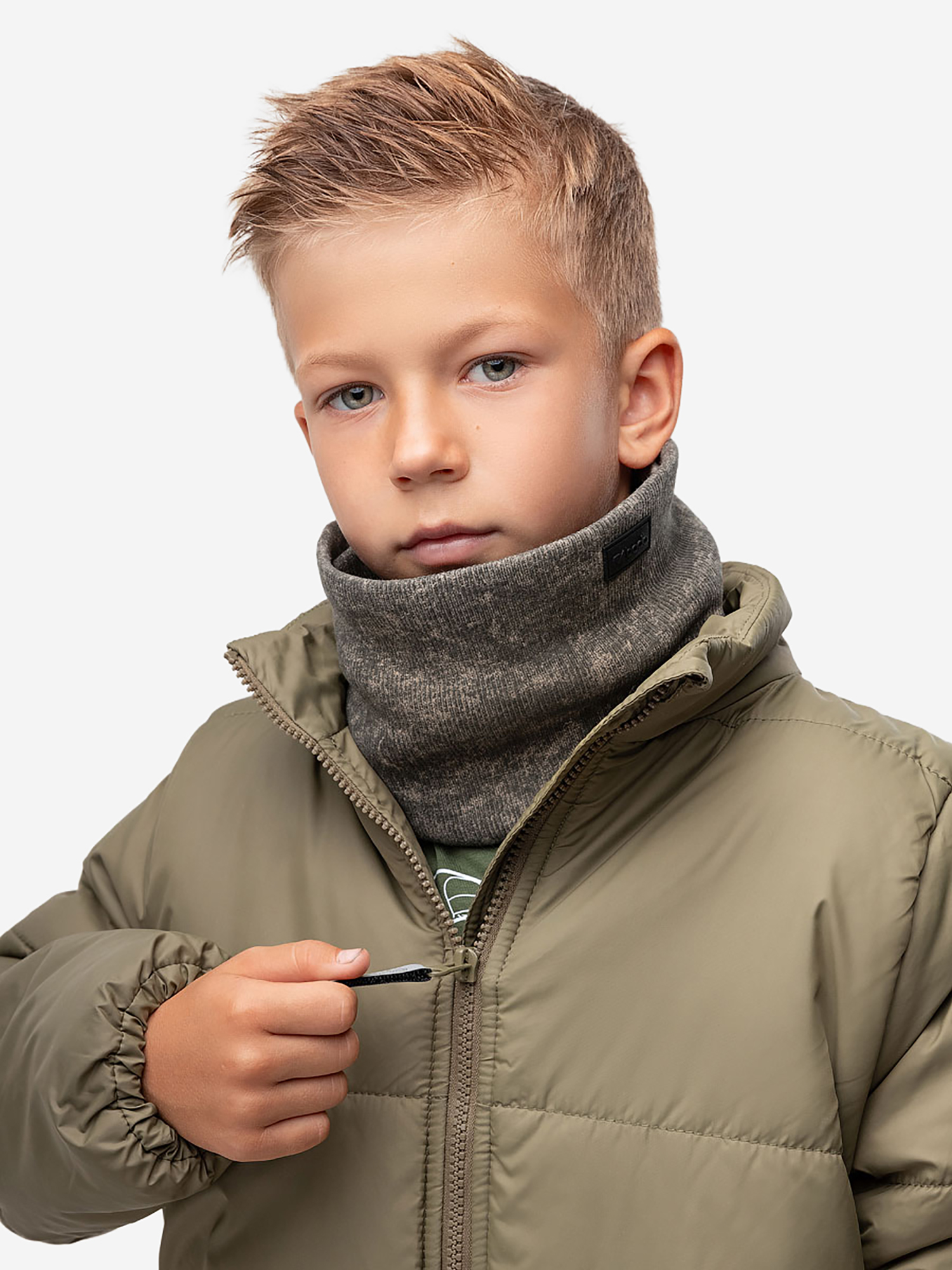 Изображение товара Шарф bodo светлый хаки для детей из кашкорсе зимний и демисезонный